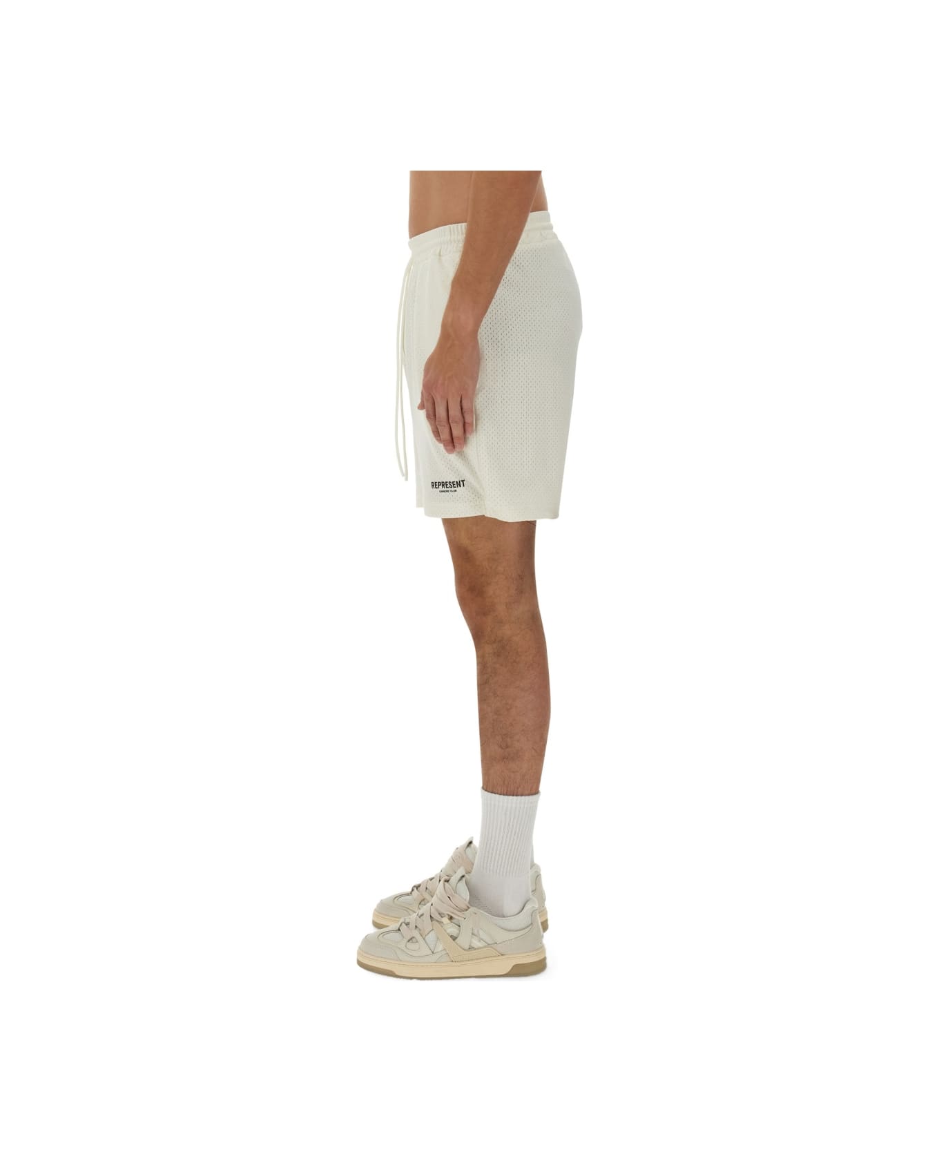 REPRESENT Mesh Bermuda Shorts - WHITE