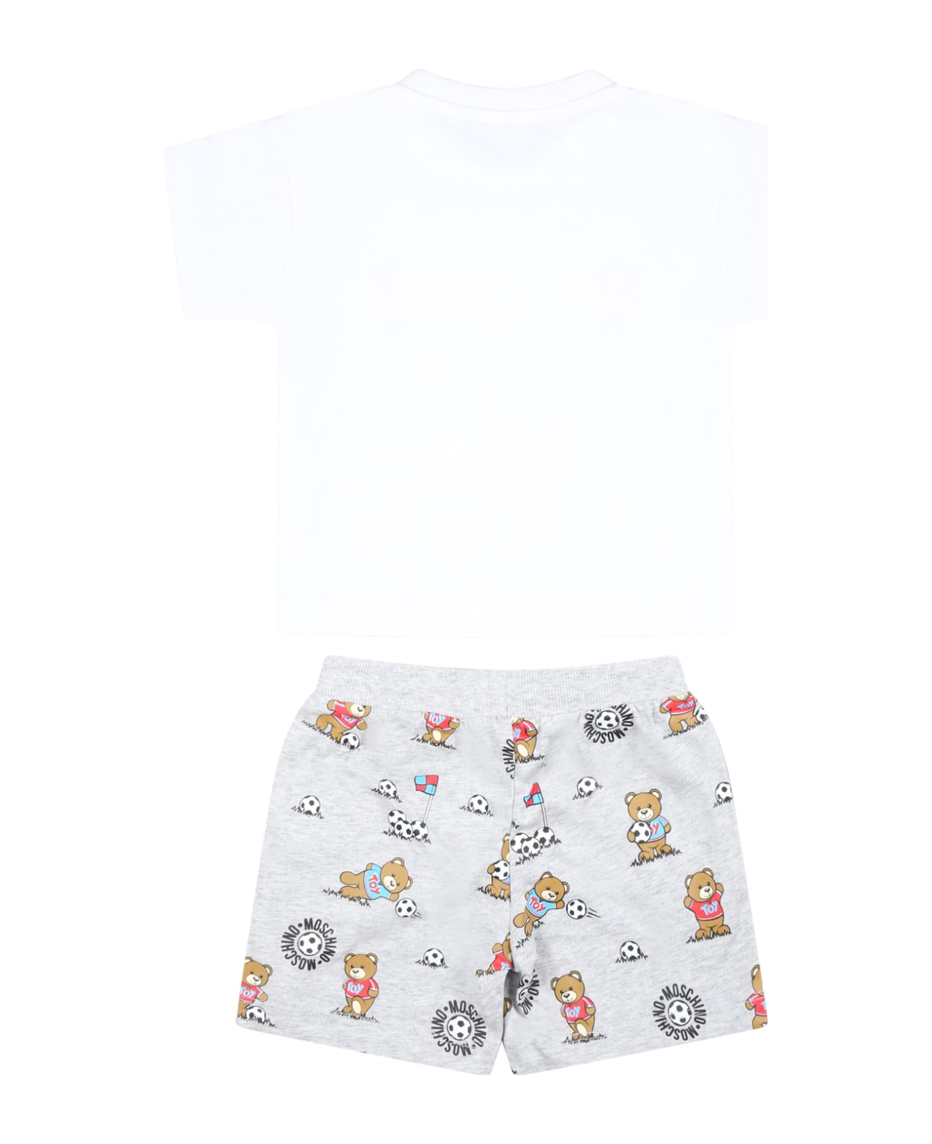 Moschino White Suit For Baby Boy With Teddy Bear And Logo - White ボトムス
