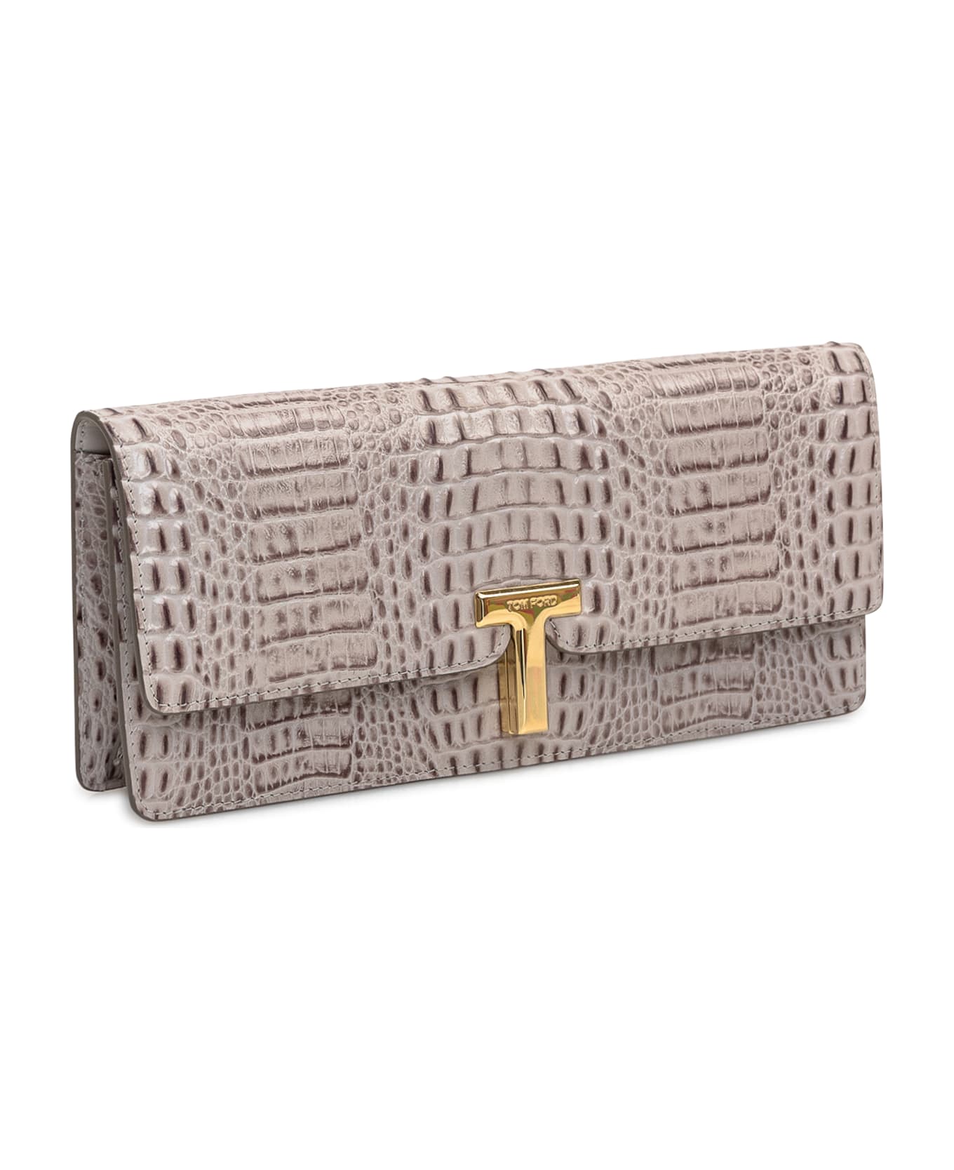 Tom Ford Crocodile Evening Clutch - PEARL GREY