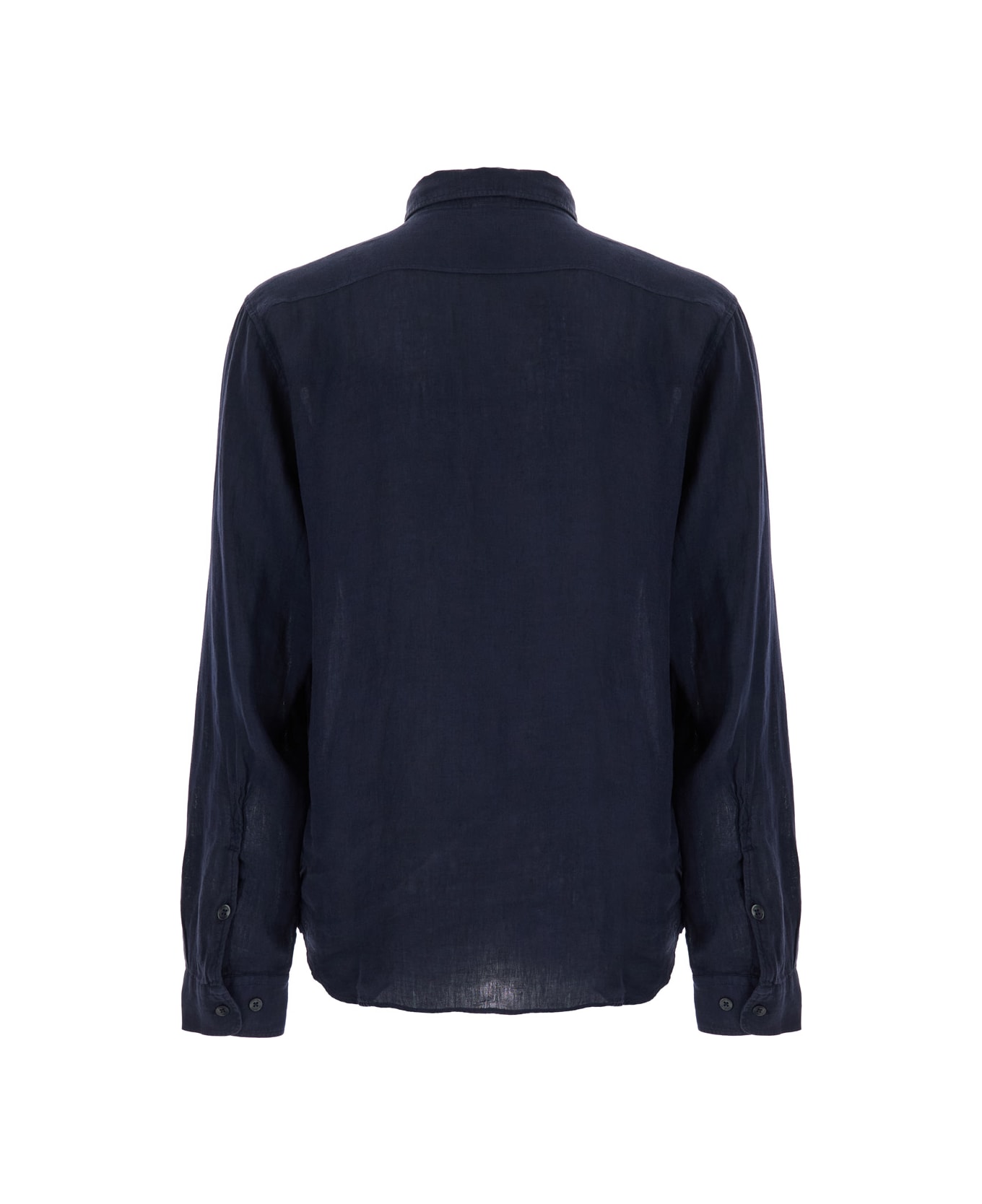 C.P. Company Blue Shirt With Lettering Logo Printed On The Front In Linen Man - Blu