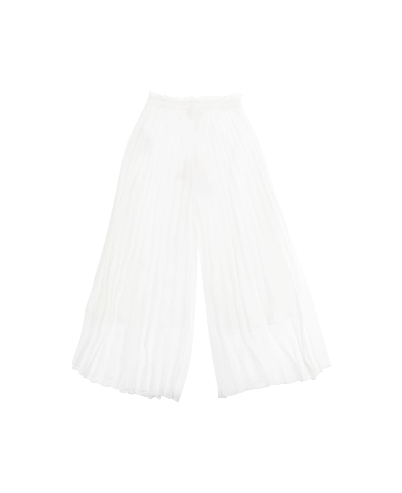Monnalisa 'cocktail' White Pants With Heart Shaped Plaque On The Front And Pleated Details In Tehc Fabric Girl - White