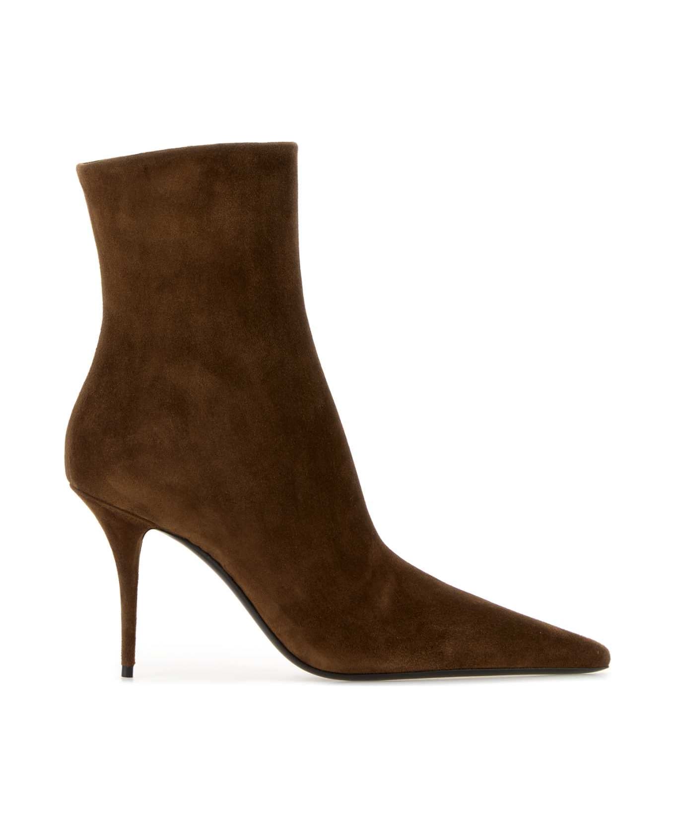 Saint Laurent Brown Suede Ashley Ankle Boots - DARKHAVANA