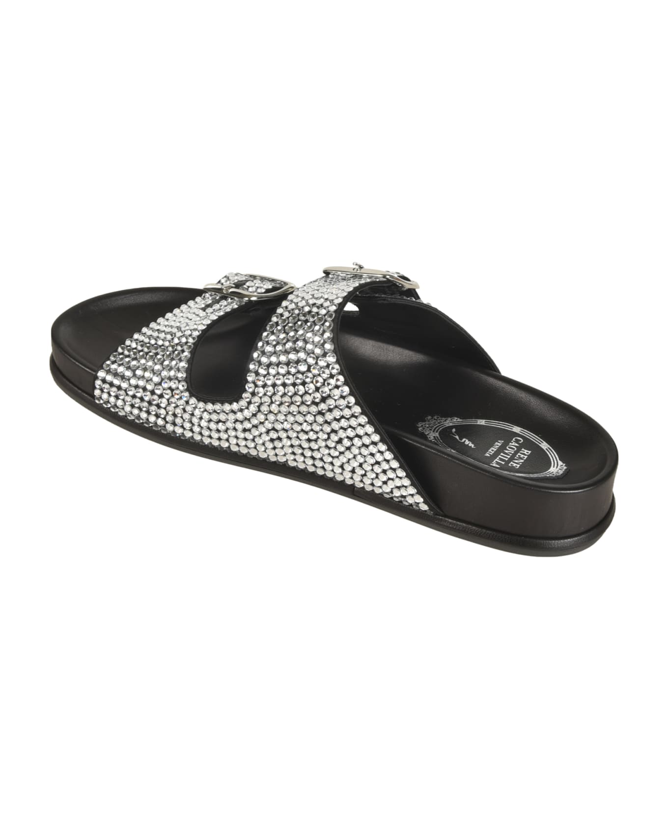René Caovilla Emma Embellished Sliders - Black