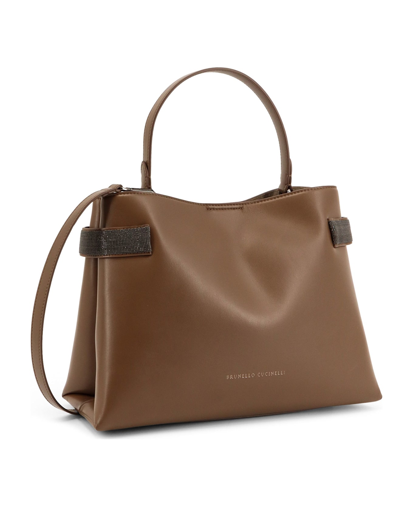 Brunello Cucinelli Leather Shoulder Bag With Monili Detail - TAWNY