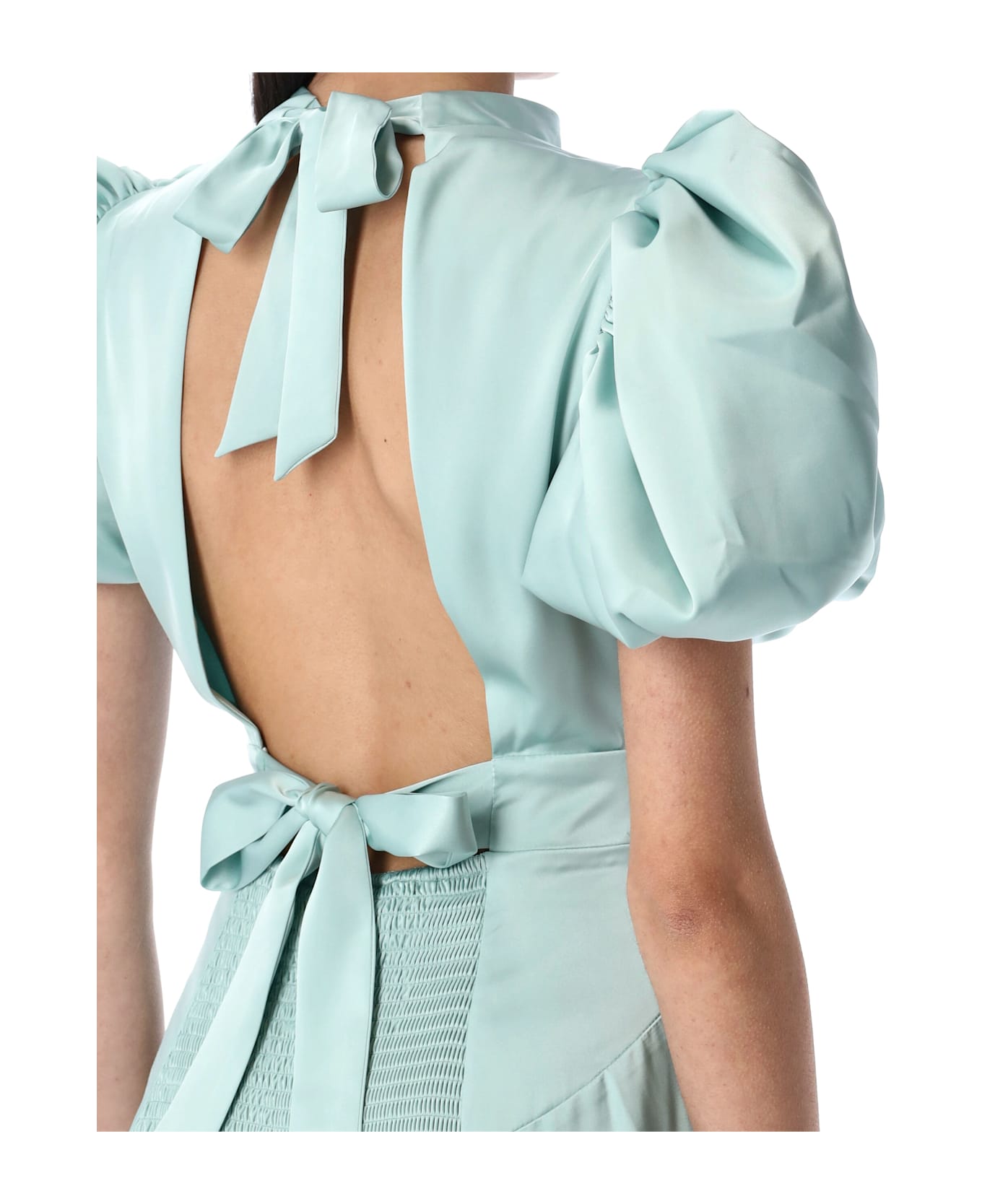 Rotate by Birger Christensen Satin Puff Midi Dress - BLUE HAZE