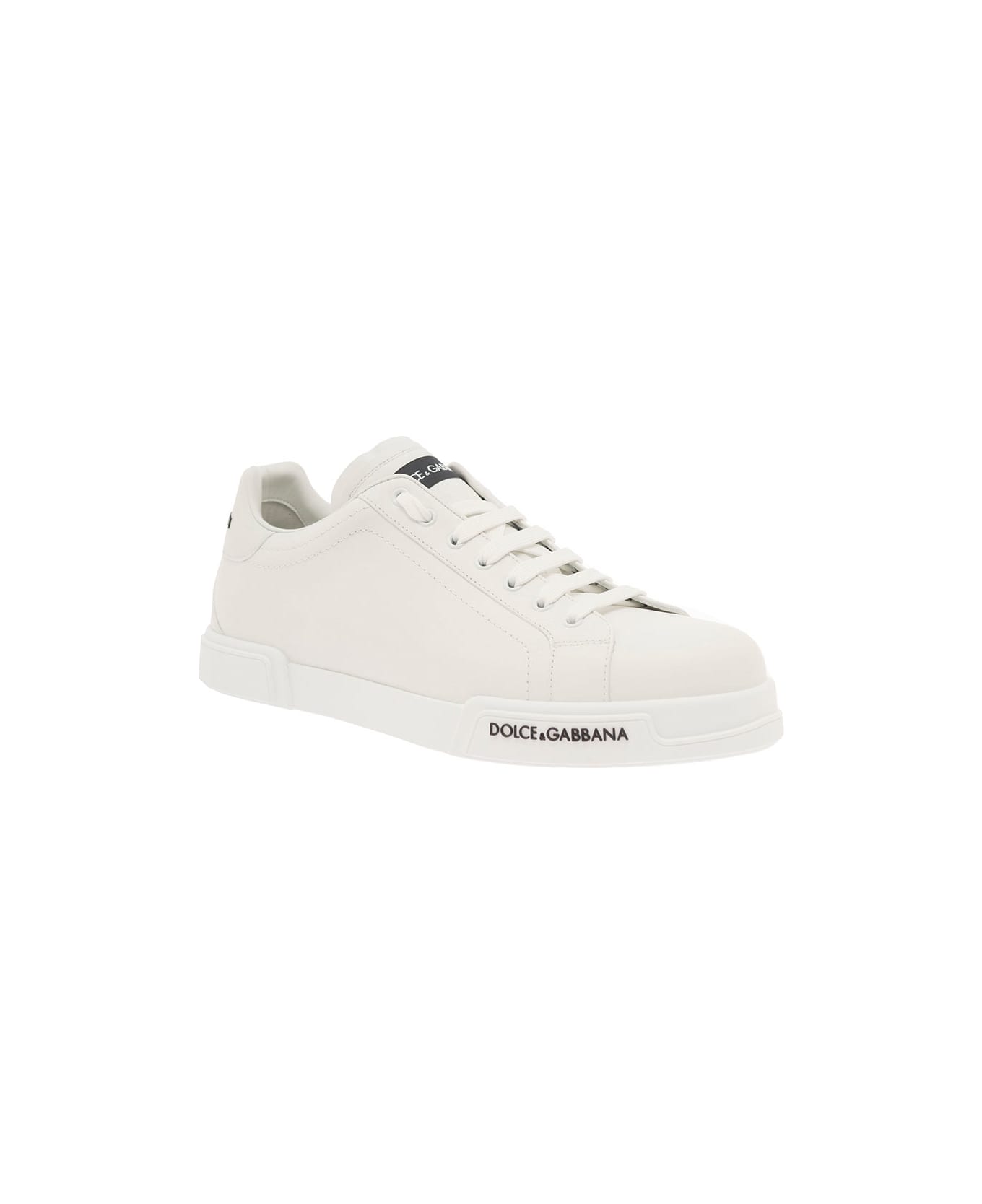 Dolce & Gabbana 'portofino' White Low Top Sneakers With Contrasting Logo Detail In Leather Man - White スニーカー