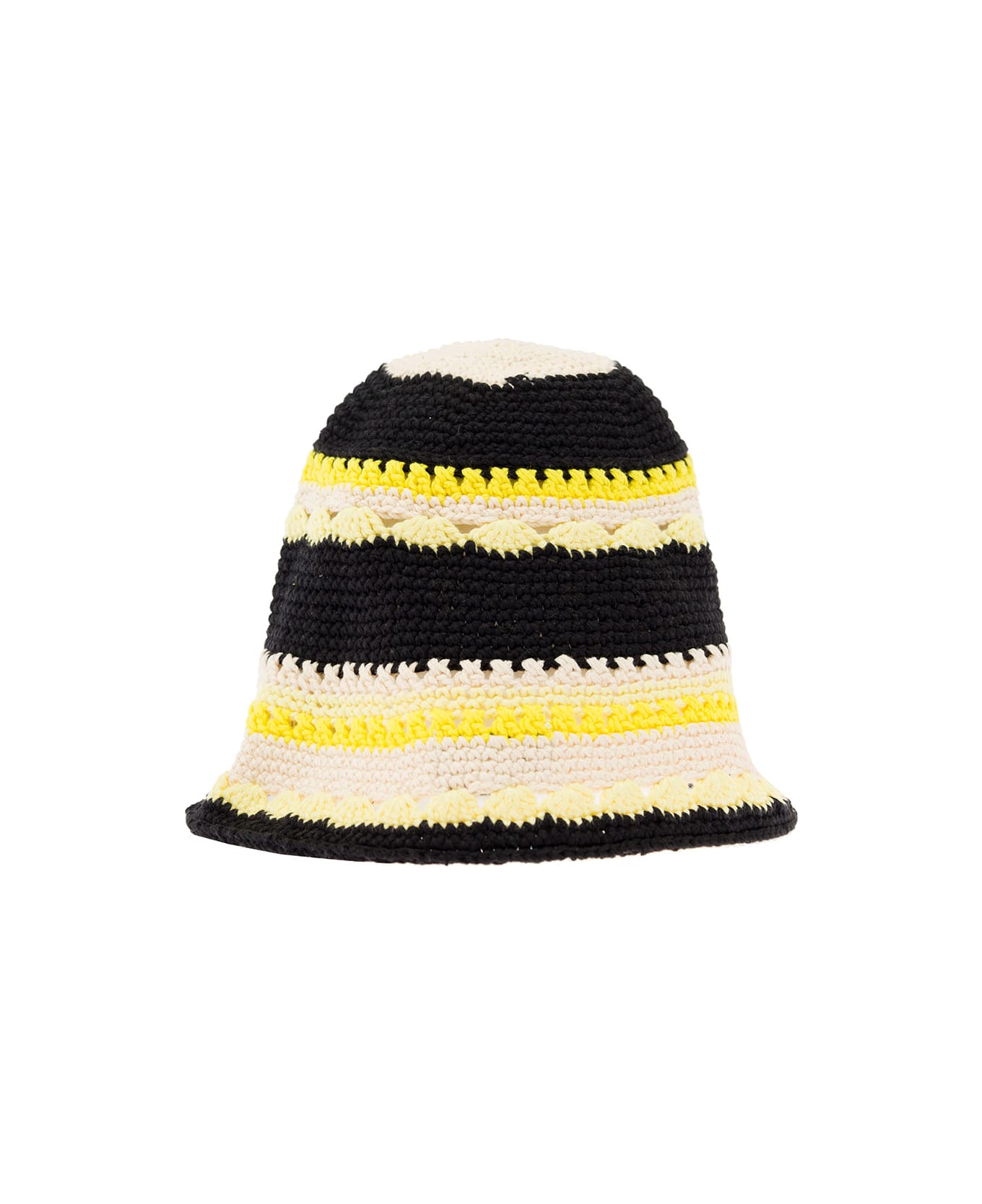 Ganni Multicolor Striped Buket Hat With Logo Embroidery In Cotton Crochet Woman - Multicolor
