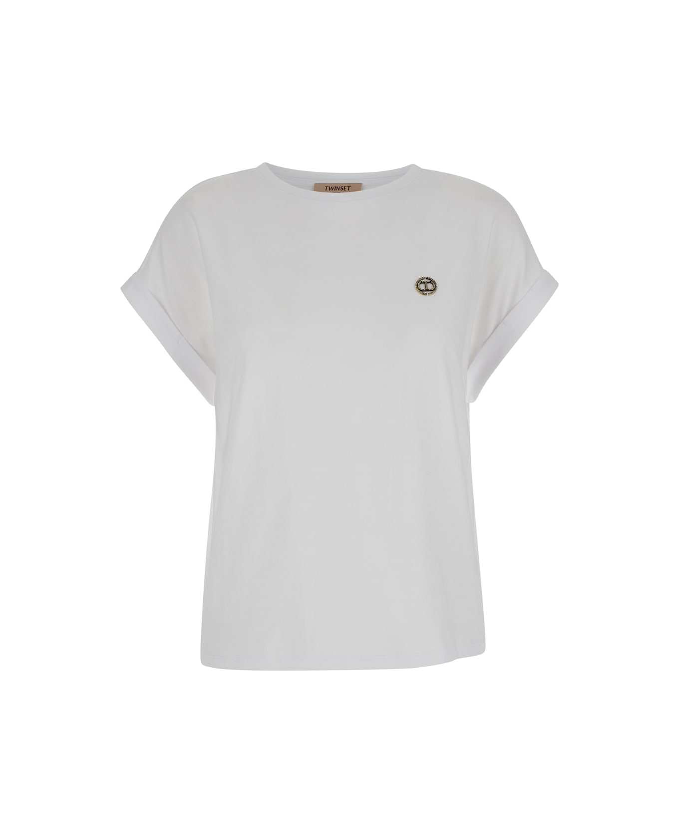 TwinSet White T-shirt With Logo Placque In Cotton Woman - White