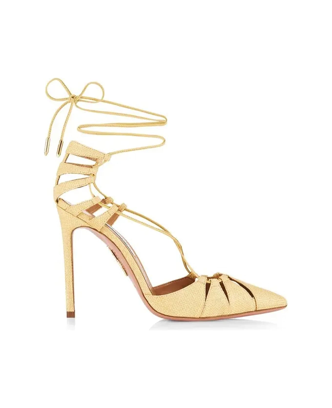 Aquazzura Aquazzurra Bellissima Woven Raffia Stiletto Sandals - Yellow