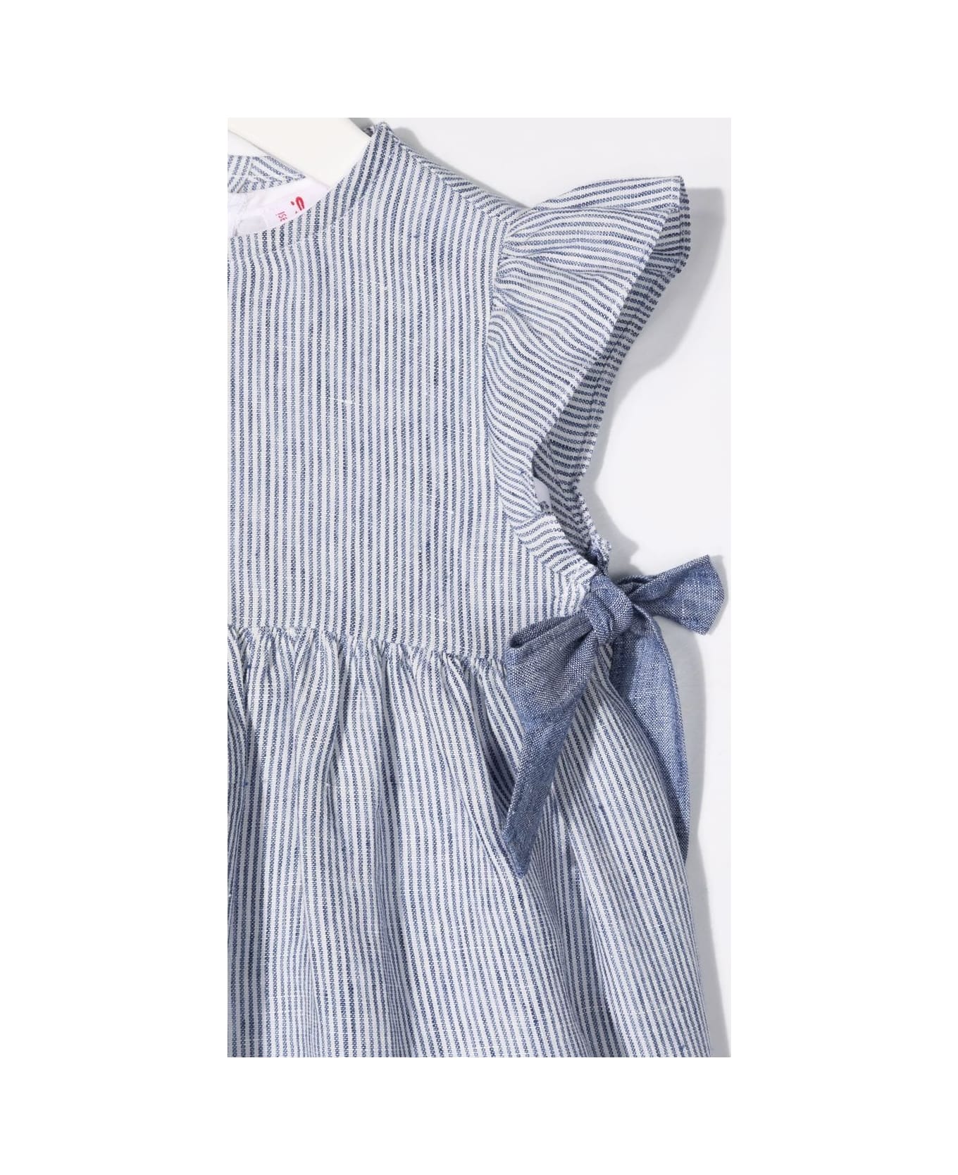 Il Gufo Pinafore Dress In Light Blue Striped Linen - Celeste