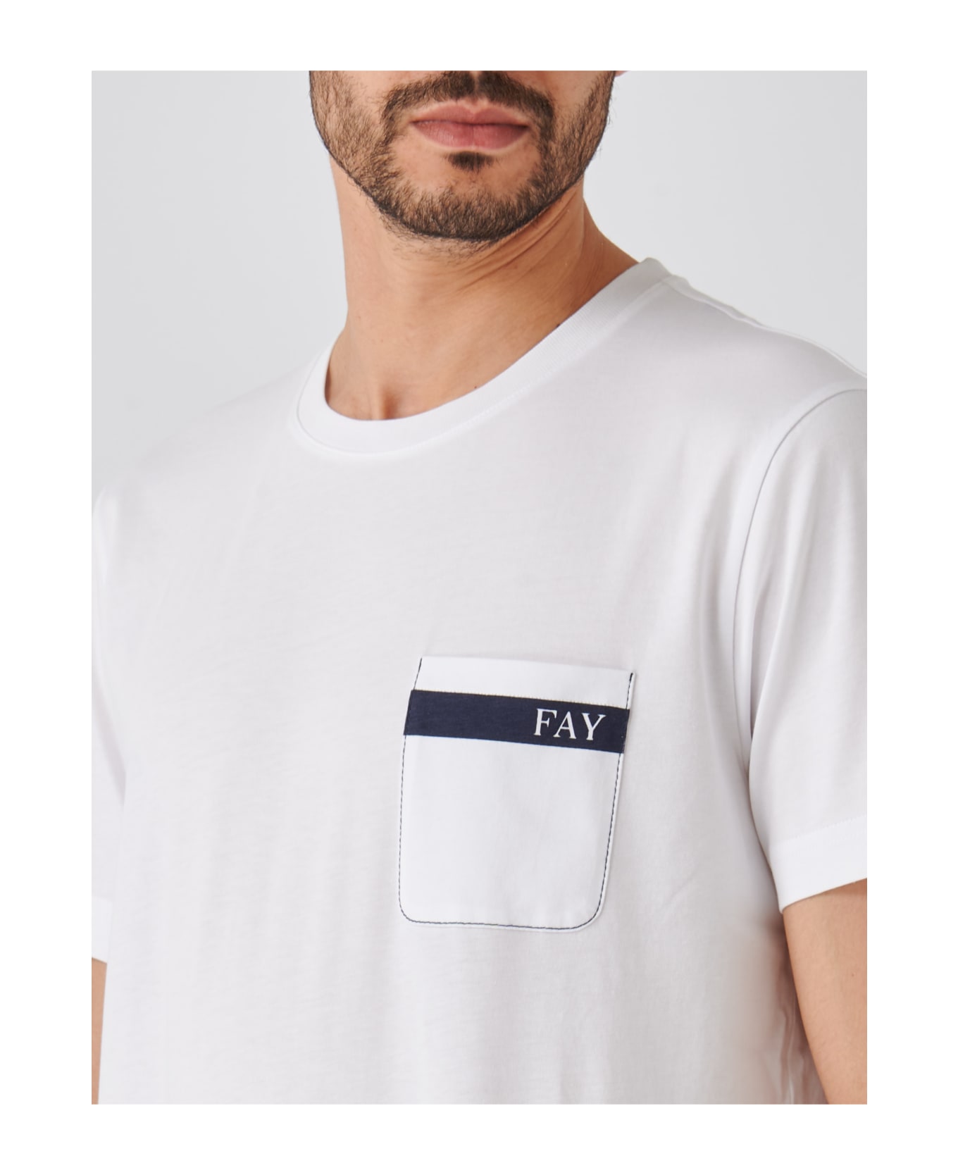 Fay T-shirt Jersey Printed Poket T-shirt - BIANCO