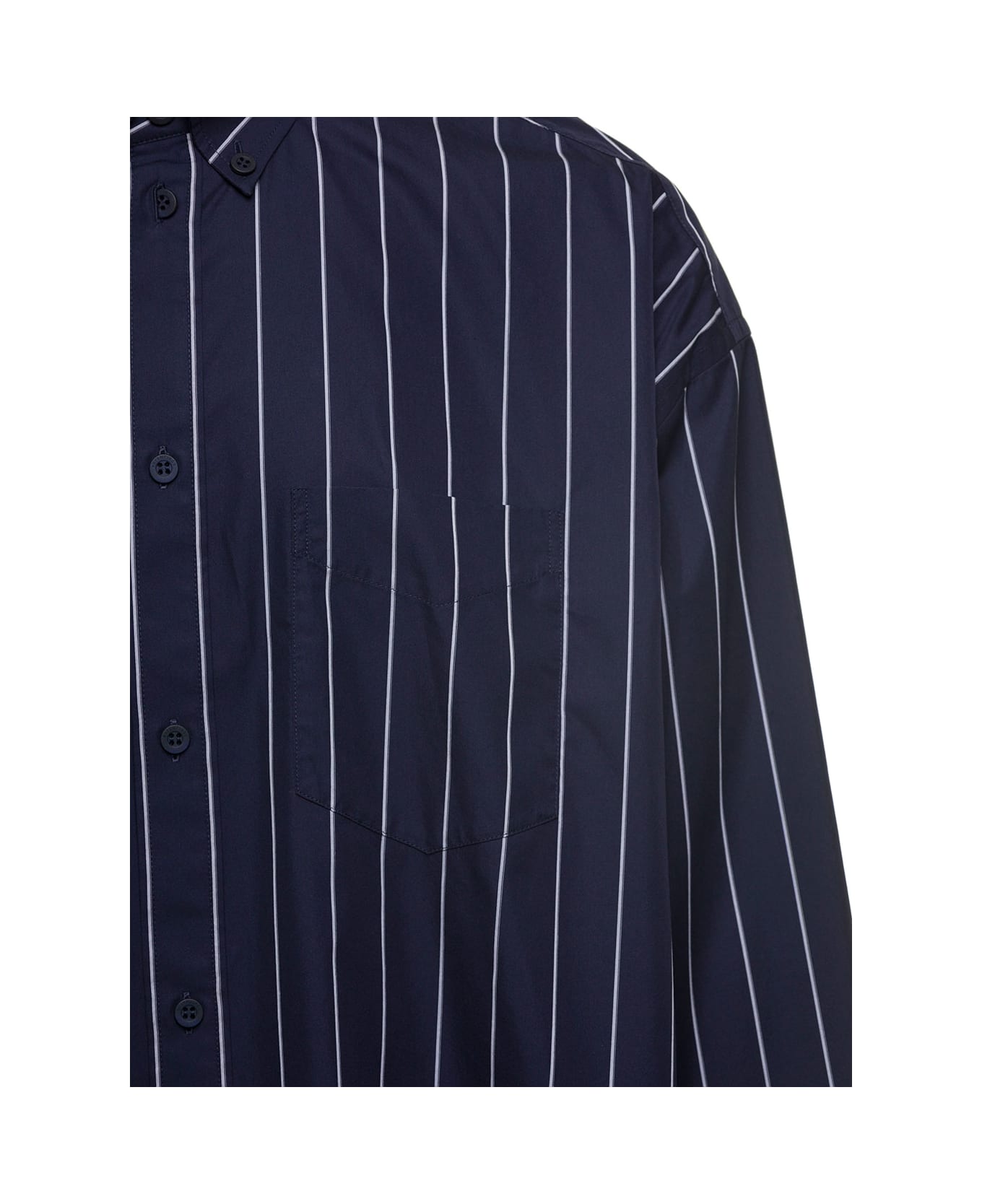 Balenciaga Striped Blouse With Contrasting Logo - Navy White