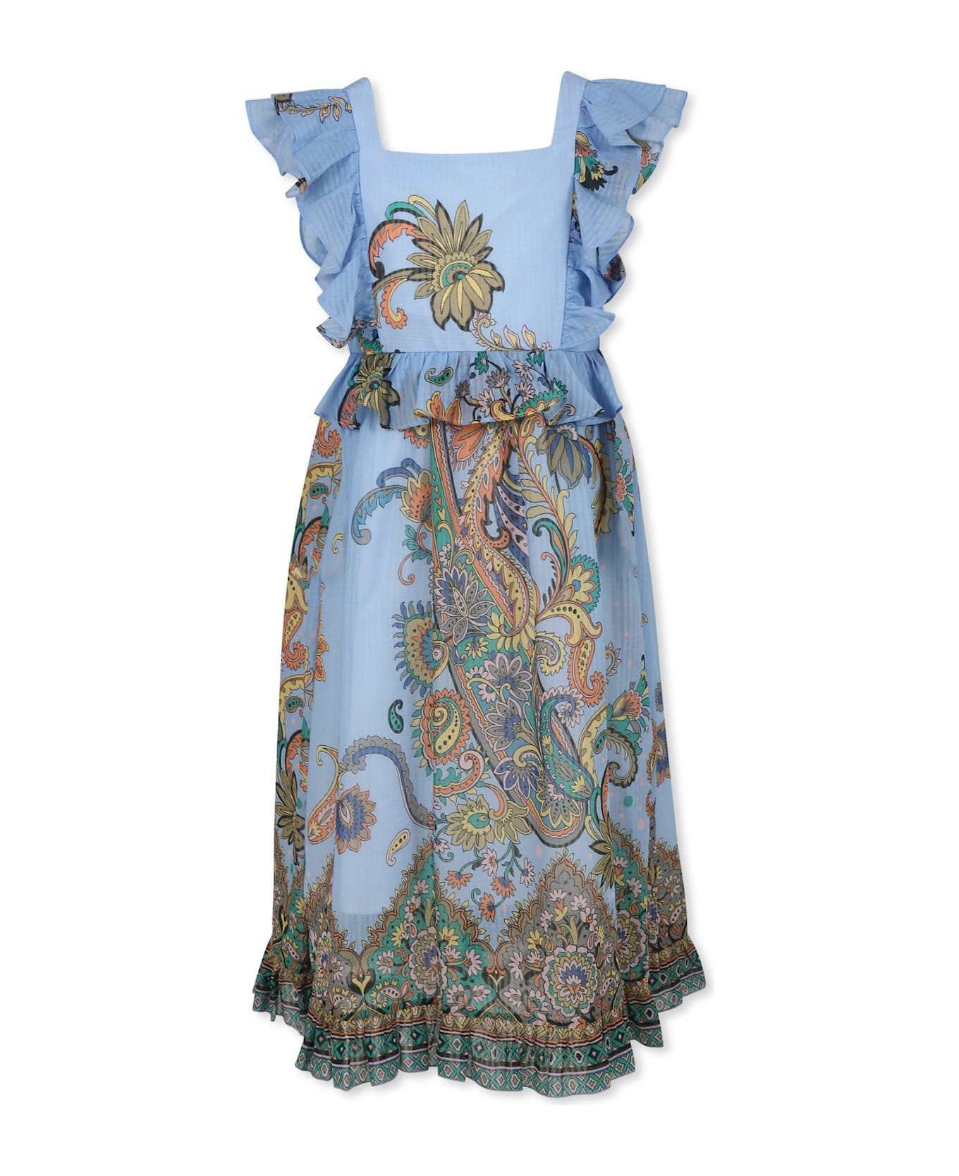 Etro Light Blue Dress For Girl With Paisley Print - Light Blue