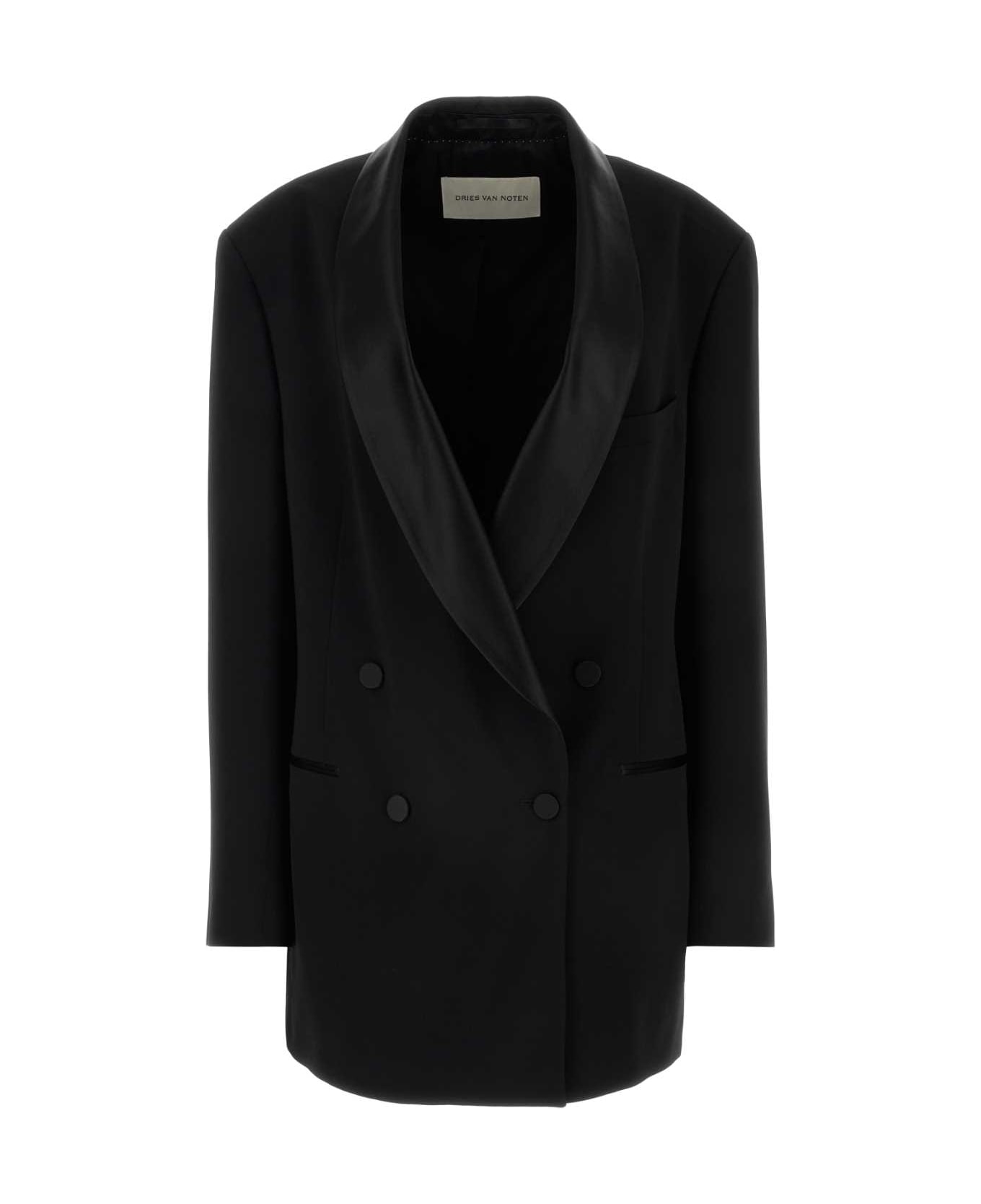 Dries Van Noten Black Wool Blend Oversize Blazer - BLACK コート