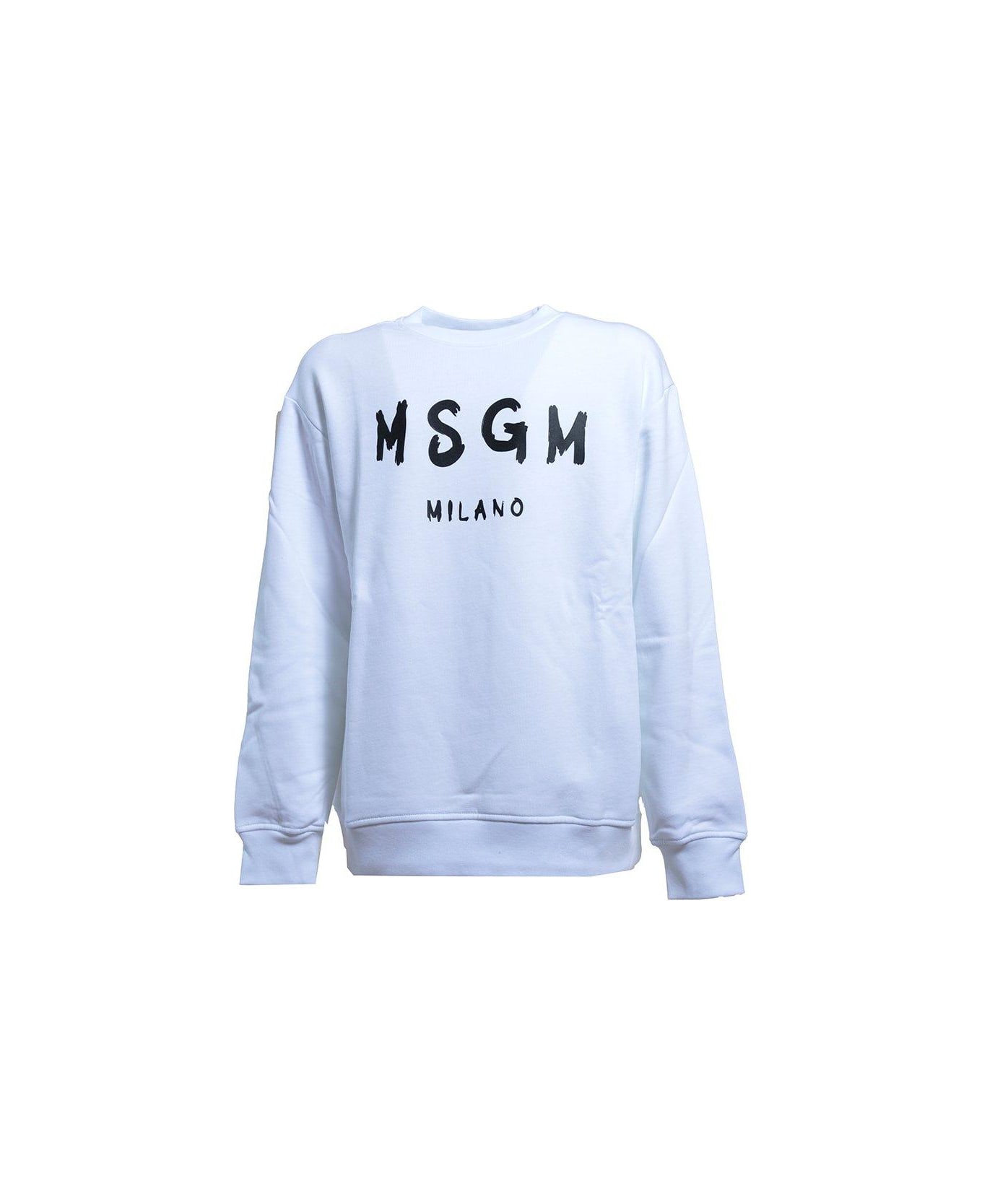 MSGM Logo Printed Crewneck Sweatshirt - Bianco