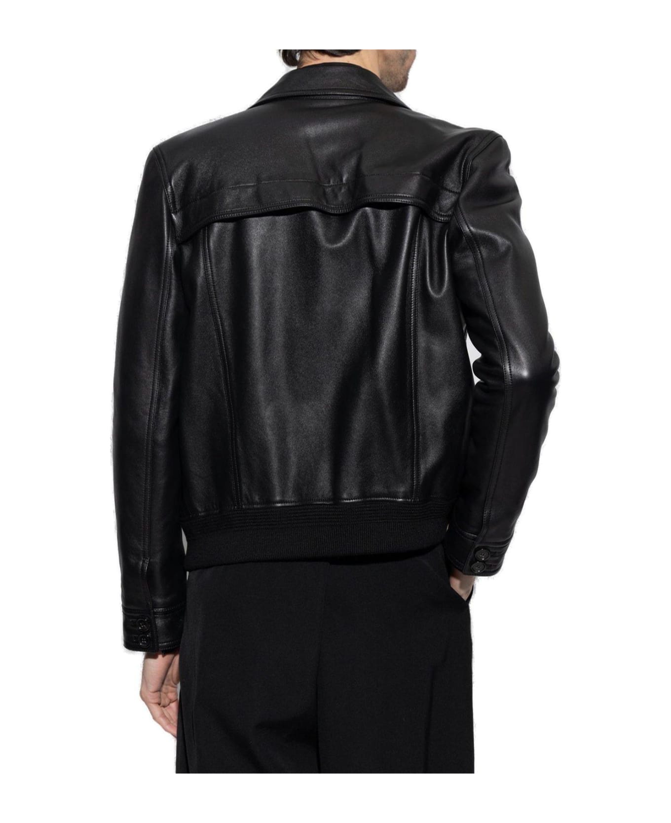 Saint Laurent Button Up Leather Jacket - BLACK