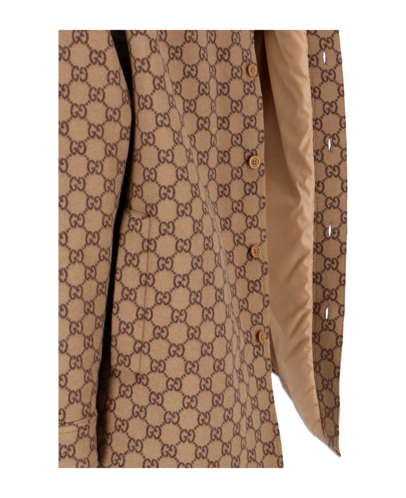 Gucci 'gg' Padded Shirt Jacket - Camel