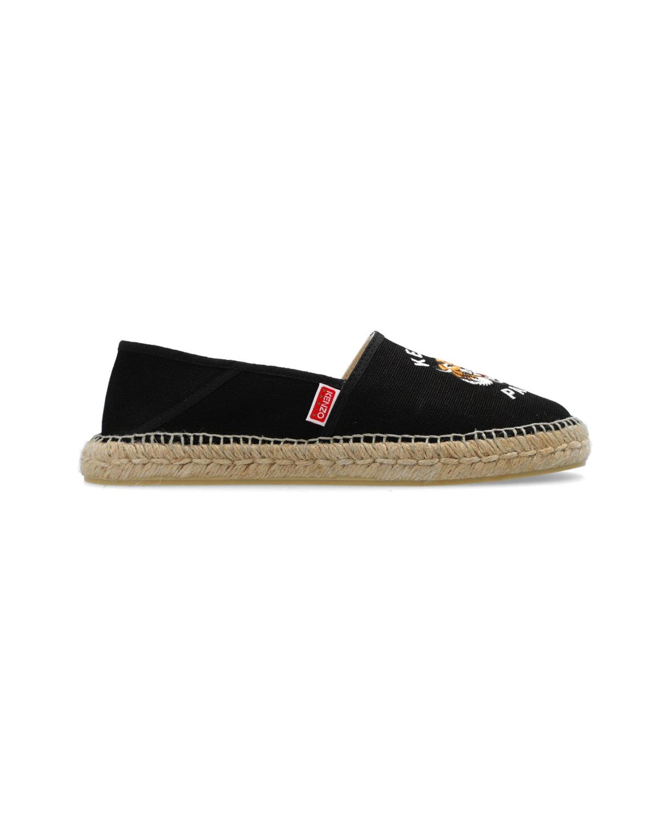 Kenzo Lucky Tiger Embroidered Espadrilles - BLACK
