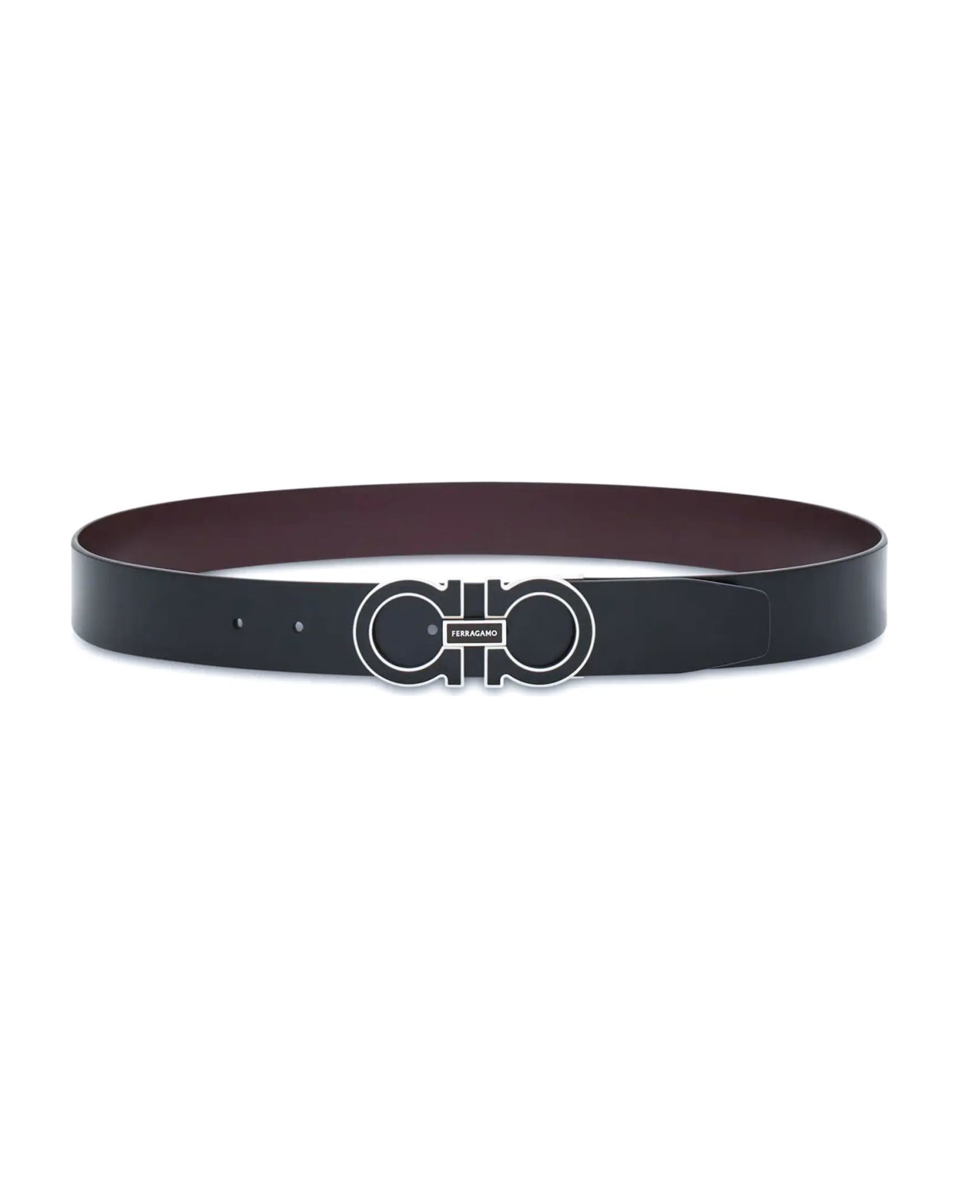 Ferragamo Black Calf Leather Reversible Belt - Black