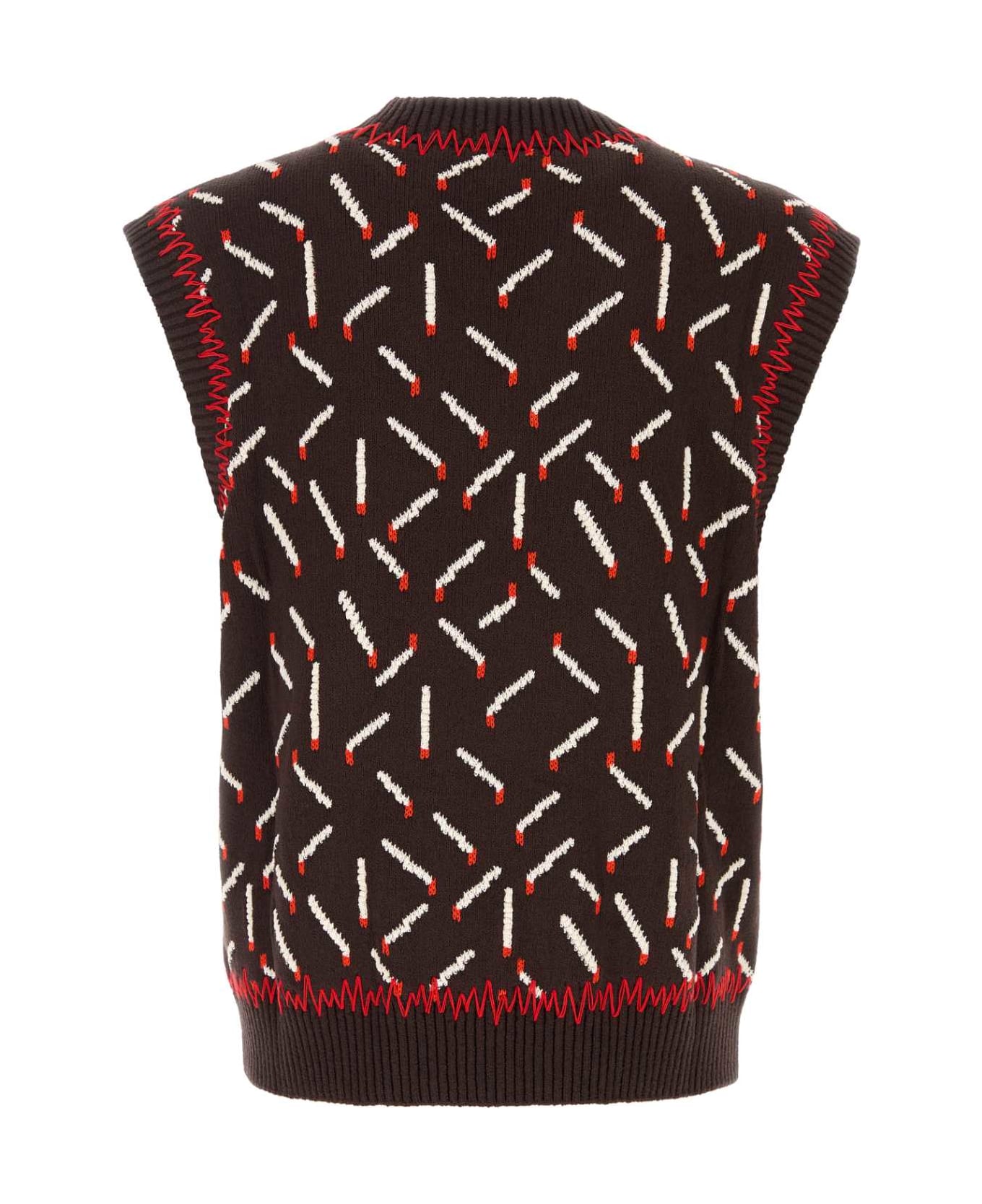 Bottega Veneta Embroidered Jacquard Vest - EBONYCHALKTOMATO