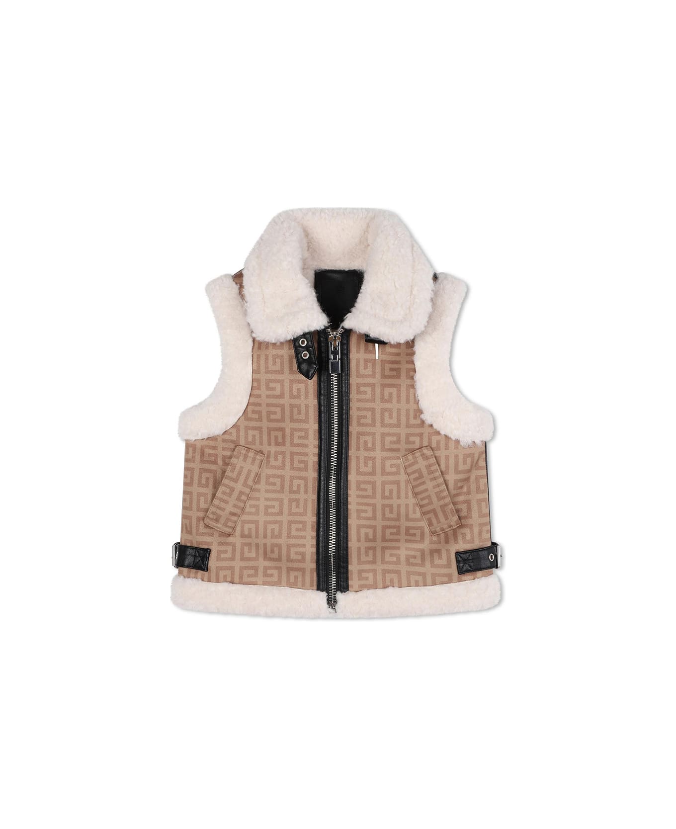 Givenchy Beige Gilet With 4g Print And Faux Shearling Profiles - Beige