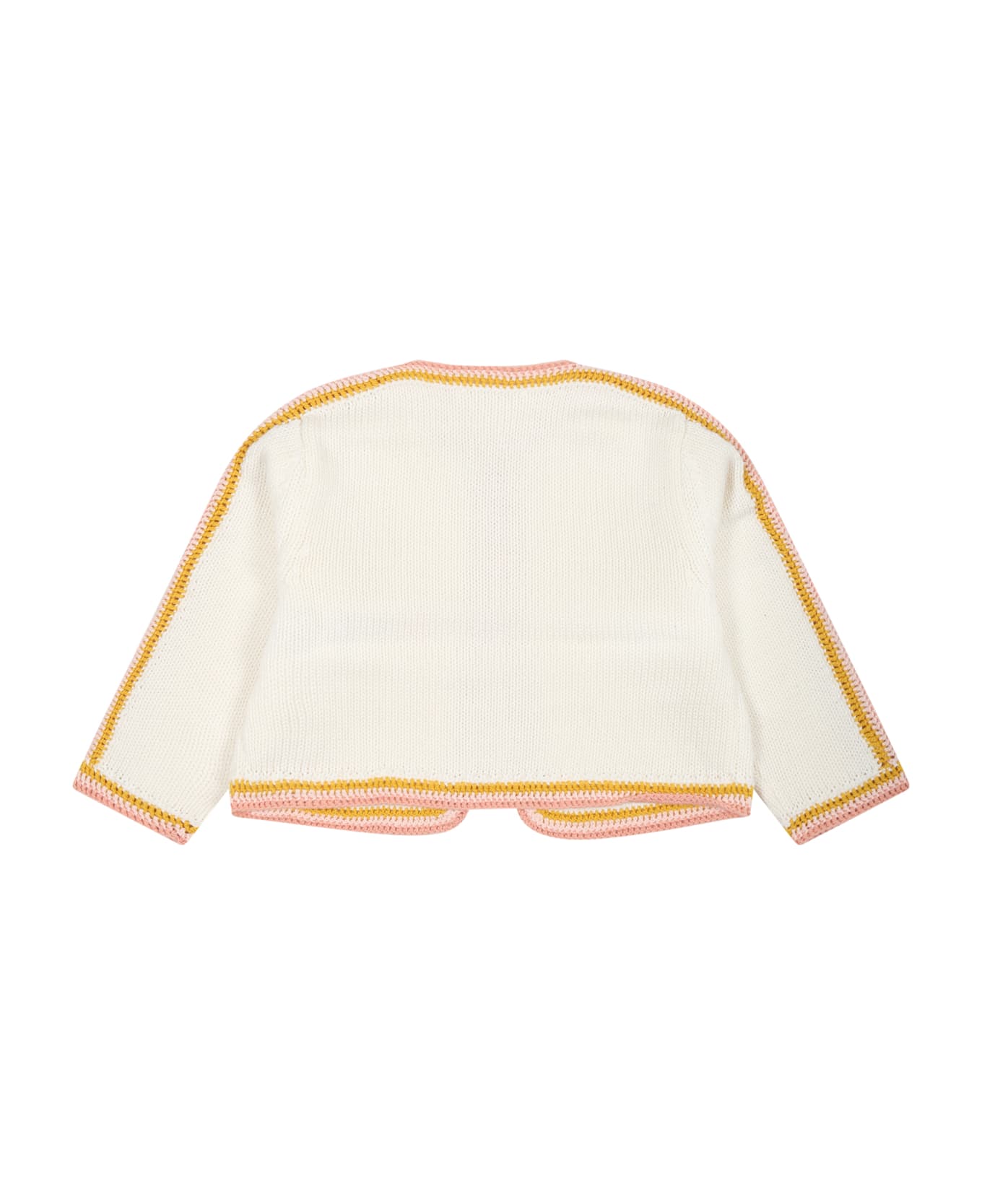 Chloé White Cardigan For Baby Girl With Multicolor Details And Logo - White