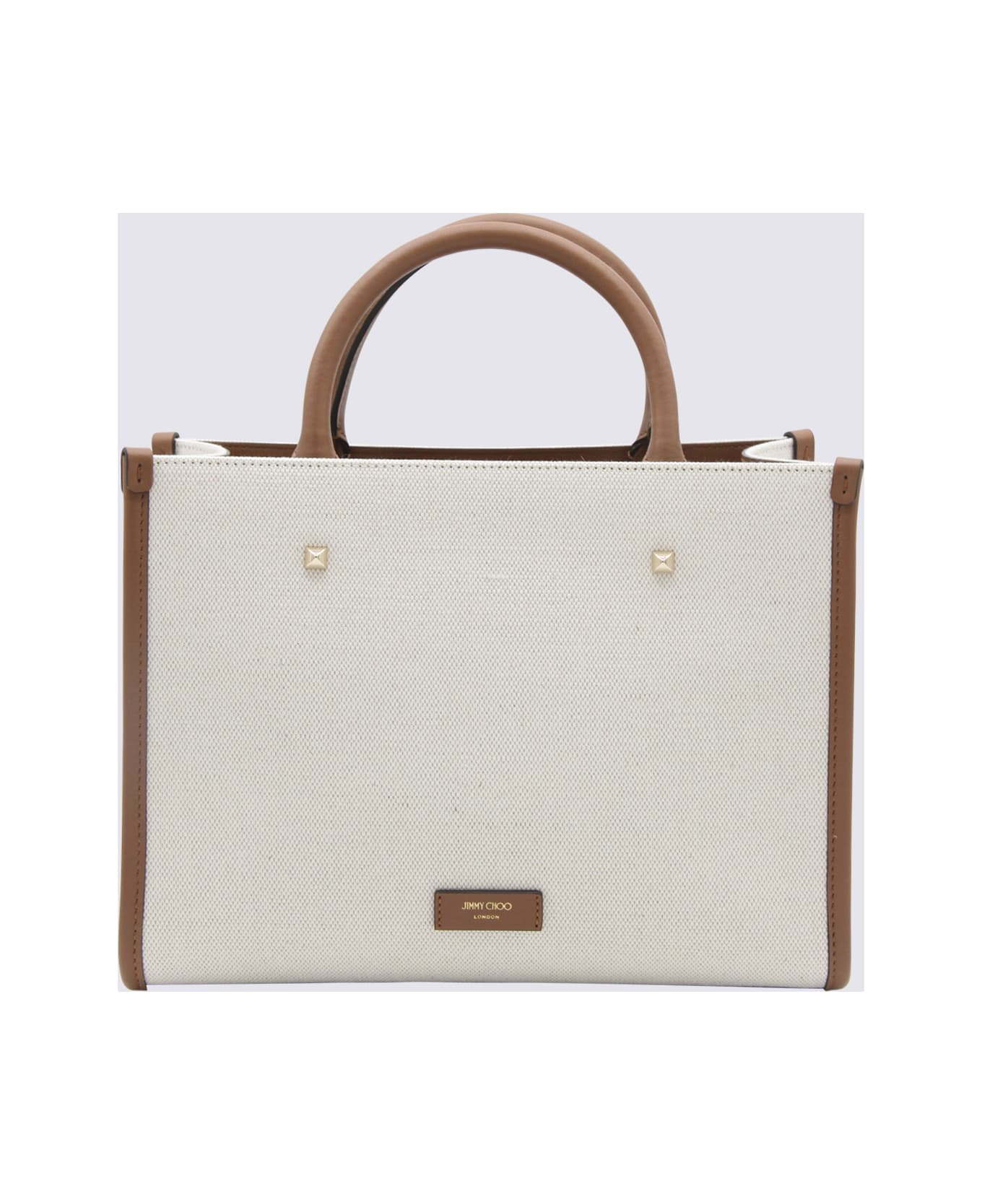 Jimmy Choo Natural And Taupe Canvas Avenue Tote Bag