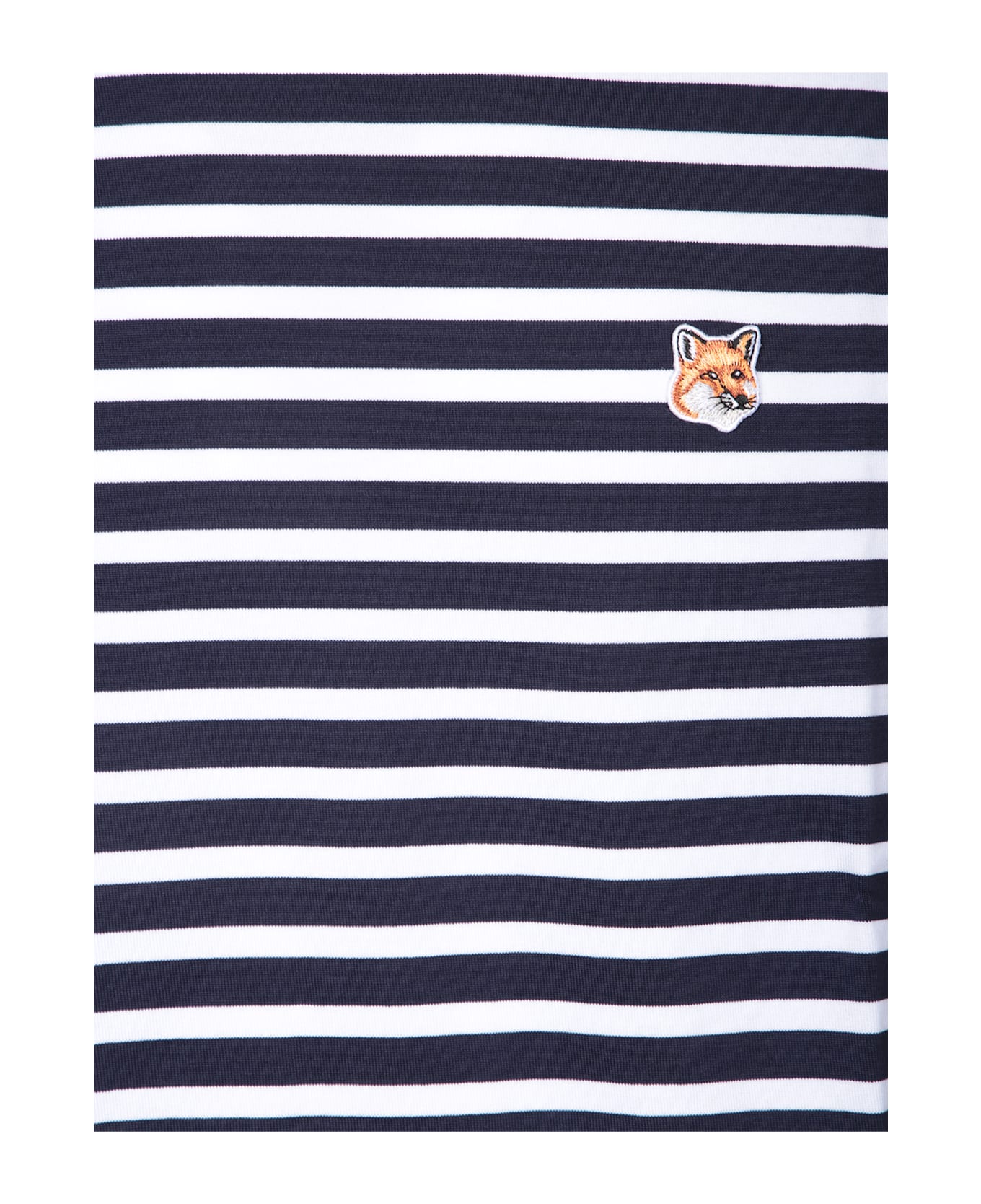 Maison Kitsuné Marin Fox Head Striped Blue And White T-shirt - Blue