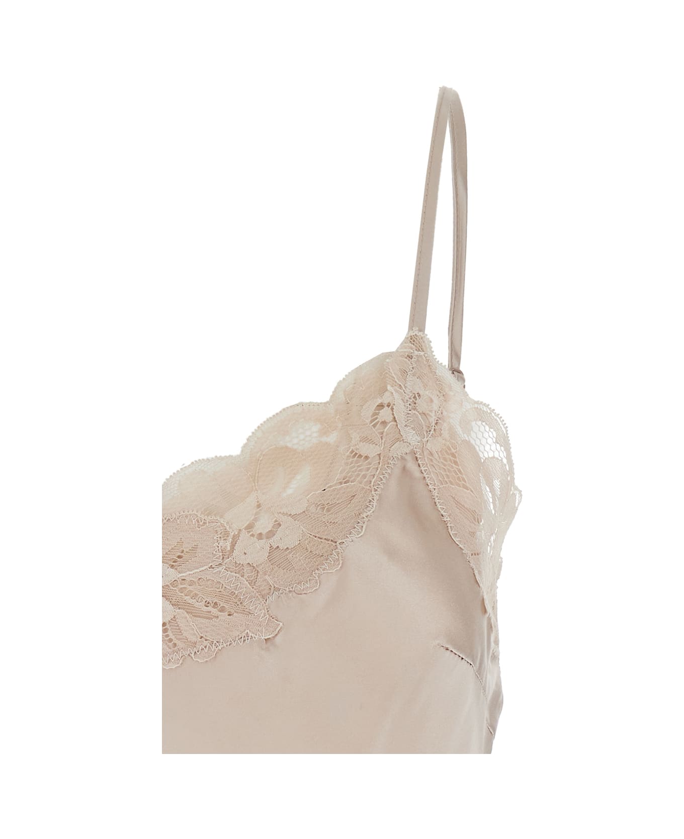 Gold Hawk Beige Sleeveless Top With Adjustable Spaghetti Straps And Floral Emellishment In Silk Woman - Beige