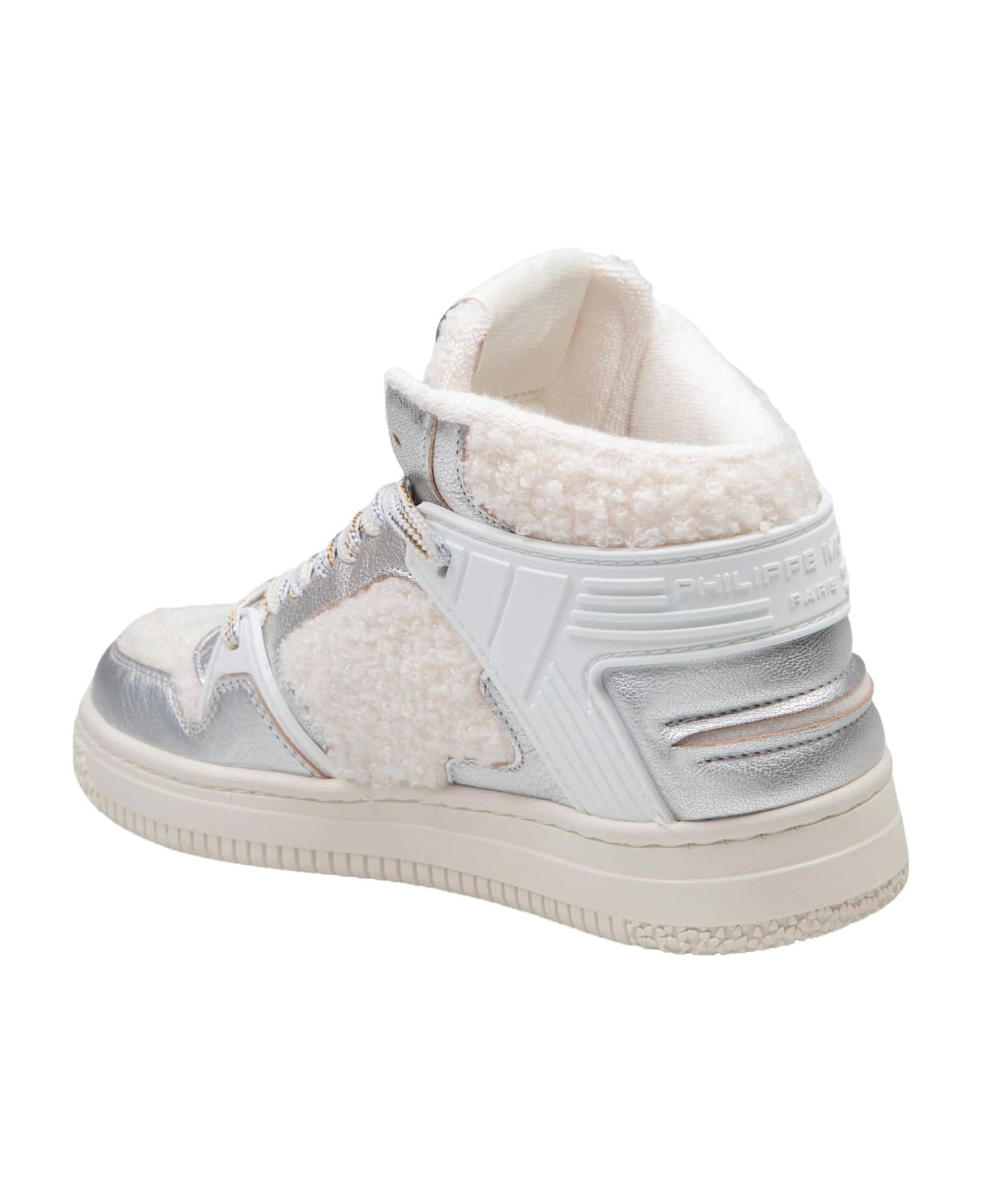 Philippe Model Sneakers La Grand Mid In Leather And Faux Sheepskin - WHITE