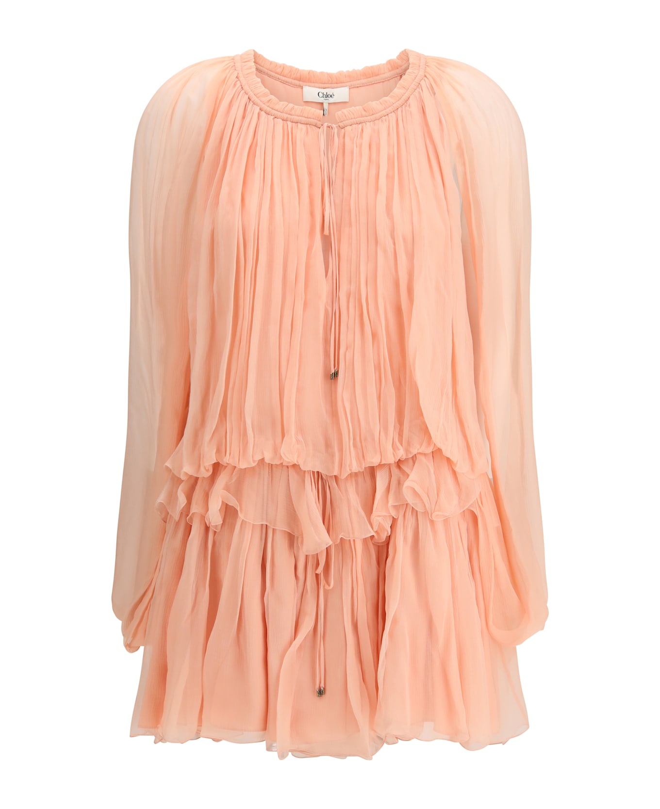 Chloé Mini Dress With Cape In Silk Muslin