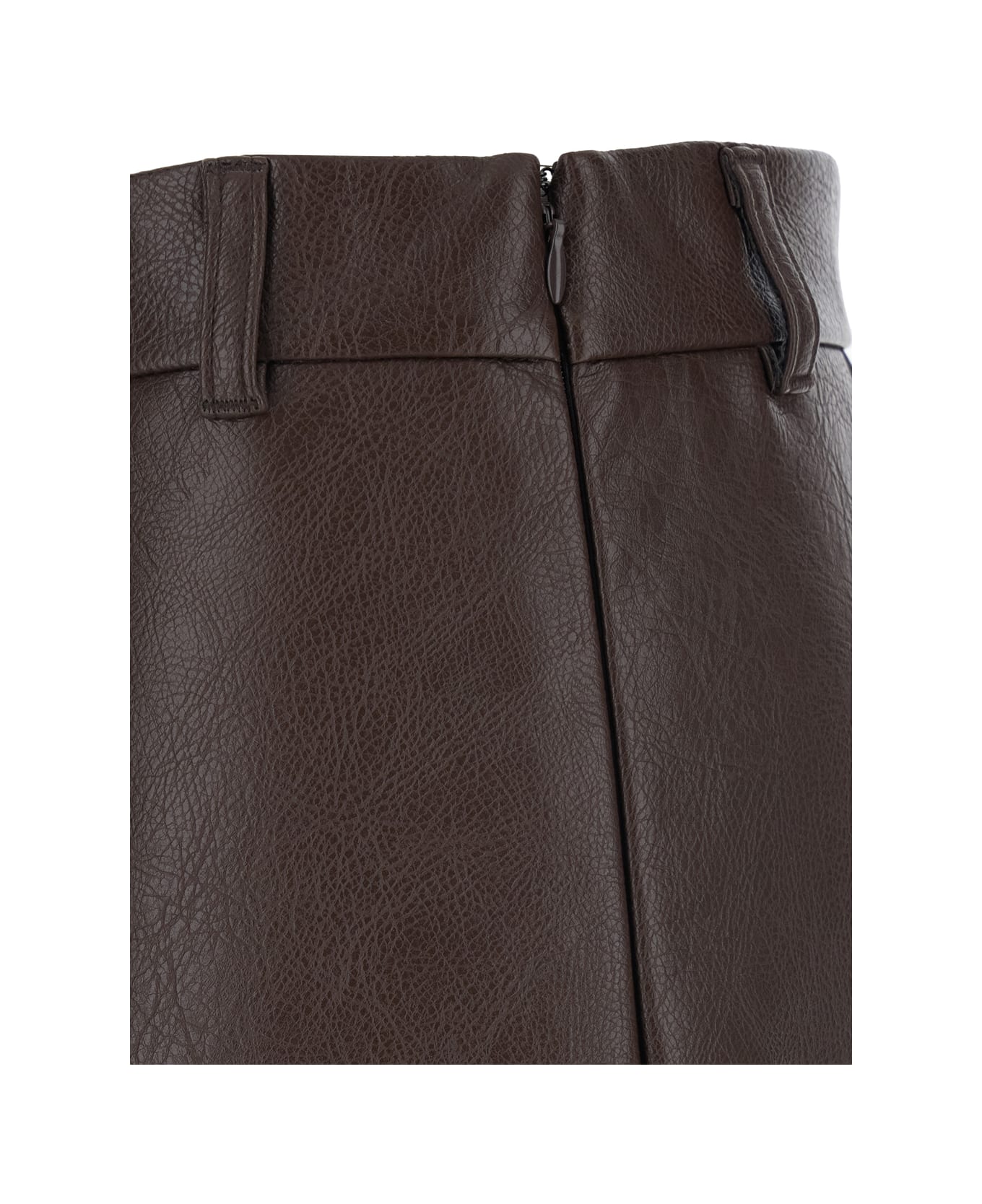 MSGM Brown Midi Skirt With Belt Loops And Front Single Slit In Ecoleather Woman - Brown