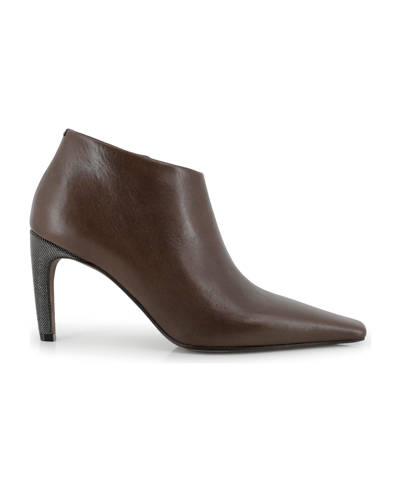 Brunello Cucinelli Pointed Ankle Boots With Glittery Heels - Brown