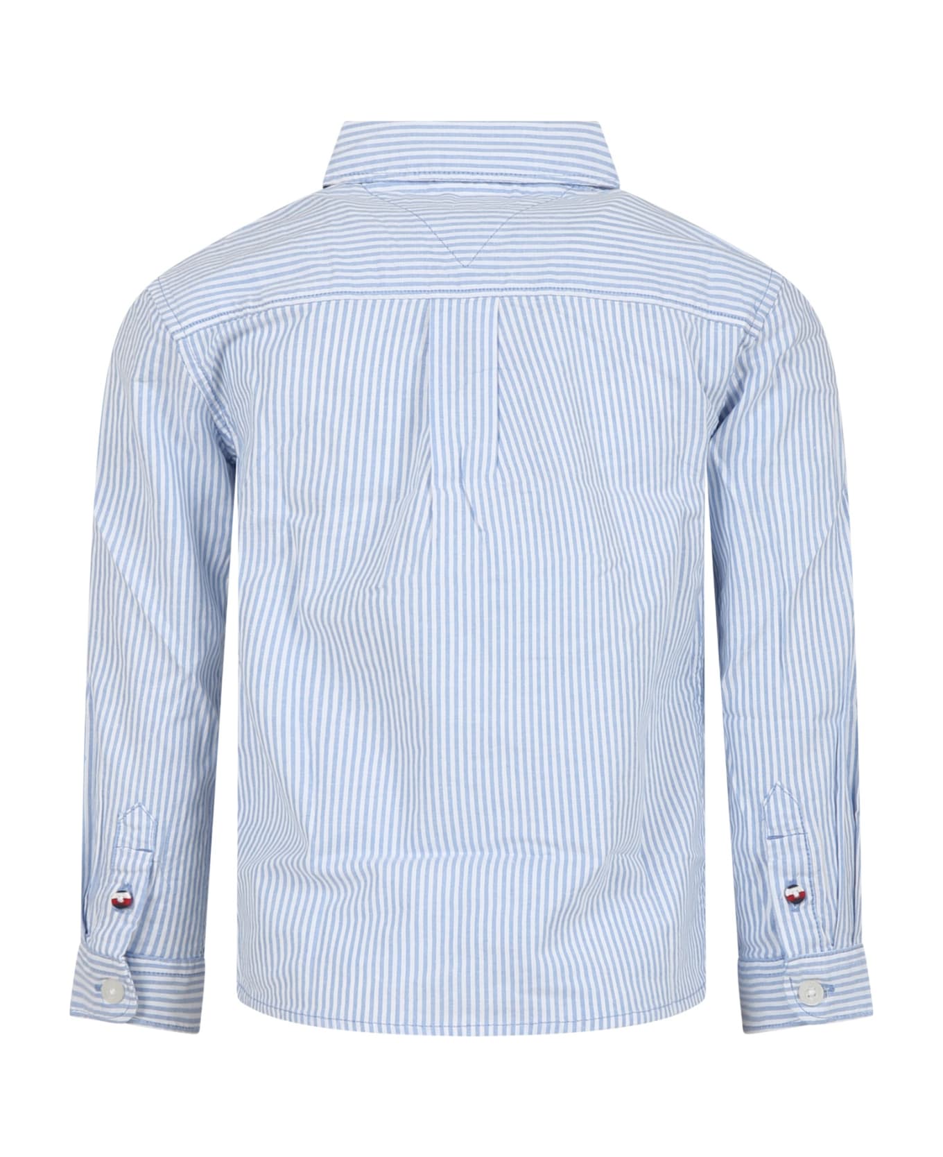 Tommy Hilfiger Light Blue Striped Shirt For Boy With Logo - Light Blue