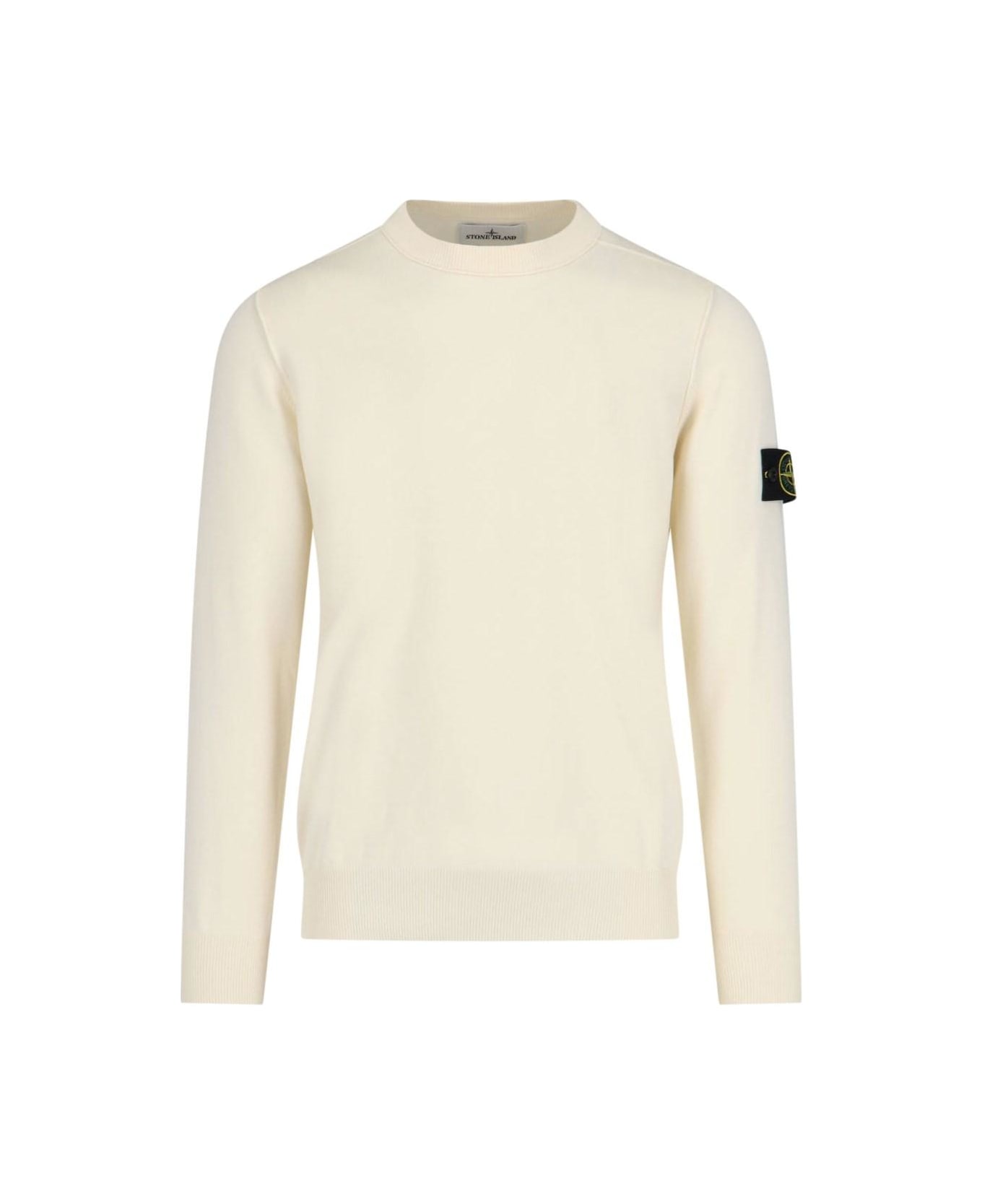 Stone Island Logo Crew Neck Sweater - Avorio