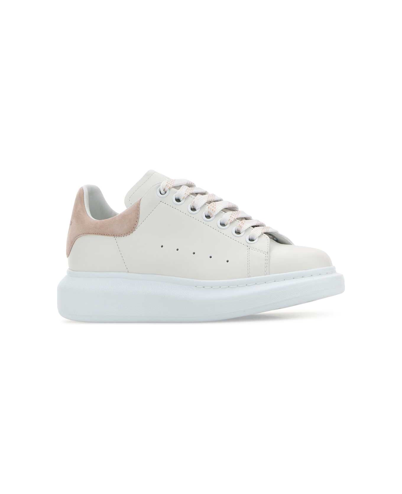 Alexander McQueen White Leather Sneakers With Powder Pink Suede Heel - WHITEPATCHOULI