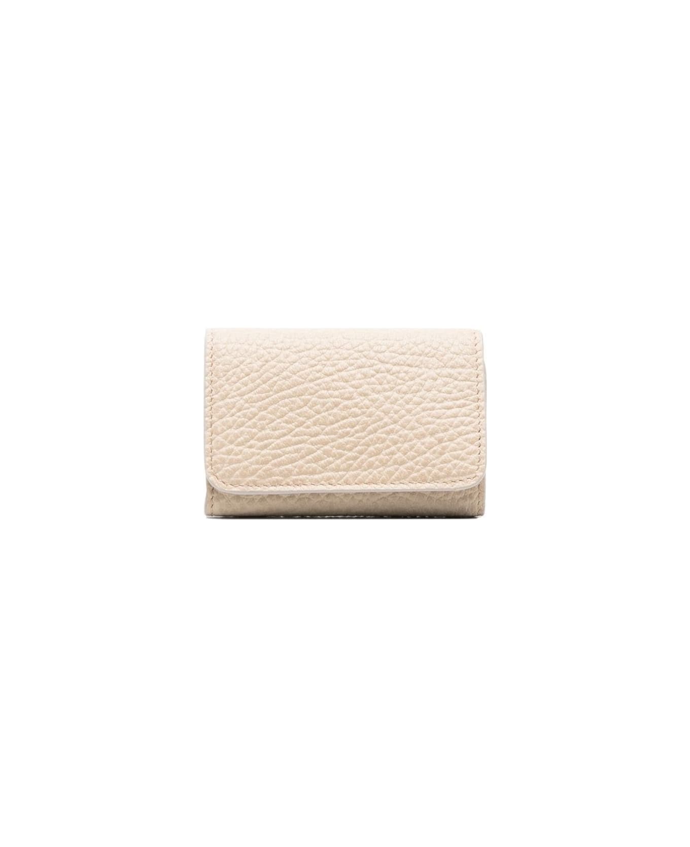 Maison Margiela Beige Compact Card Holder With Four-stitch Detail In Grained Leather Woman Maison Margiela - Non definito