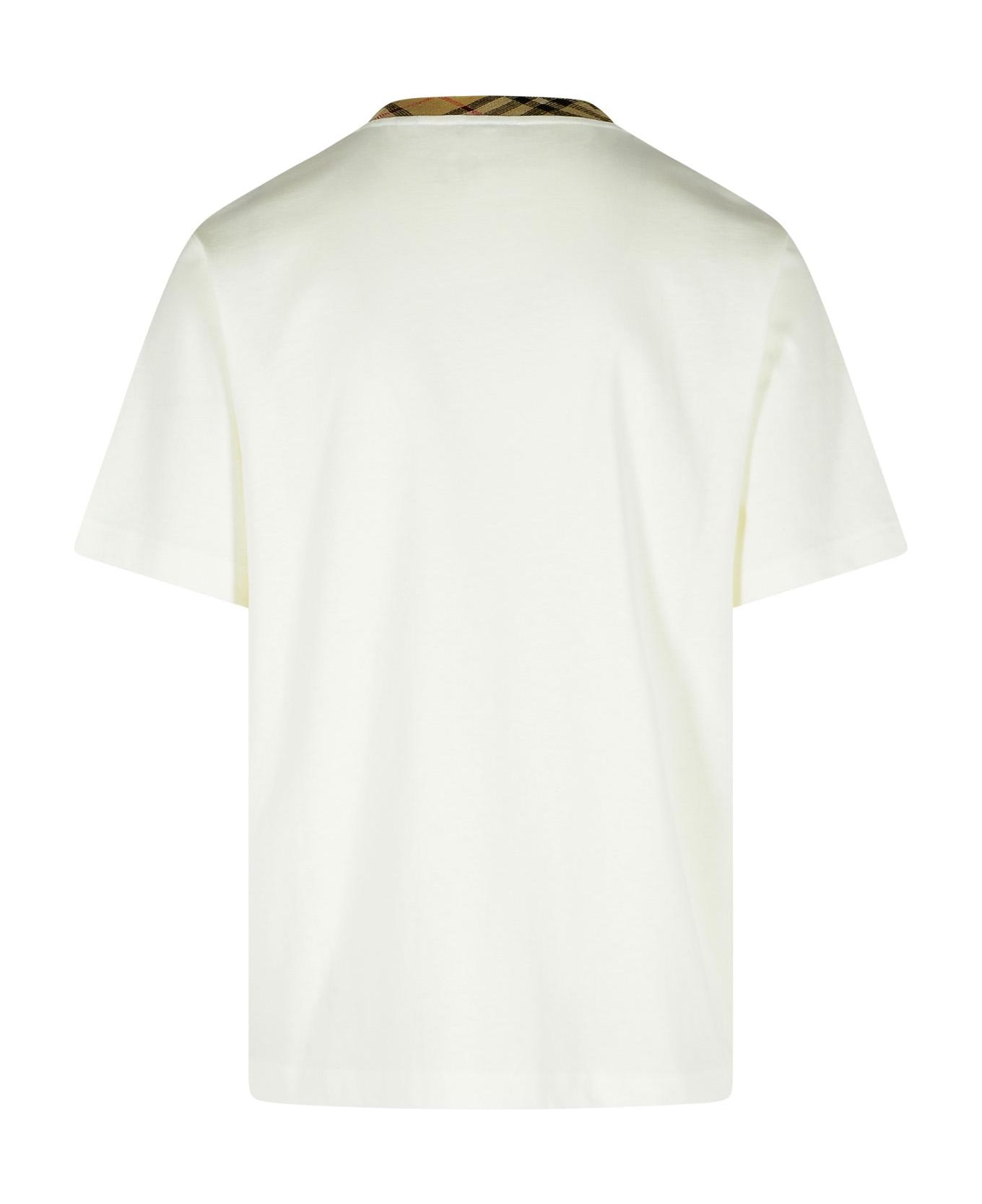 Burberry 
ryan In Cotone Bianca Con Finiture 
check
 T-shirt - WHITE