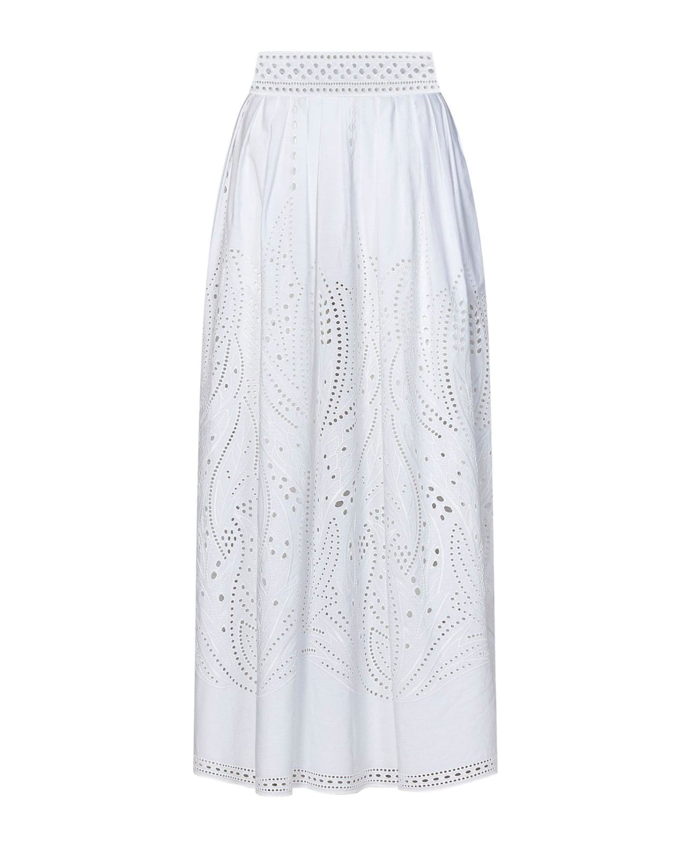 Alberta Ferretti Lace-detail High Waist Maxi Skirt - White