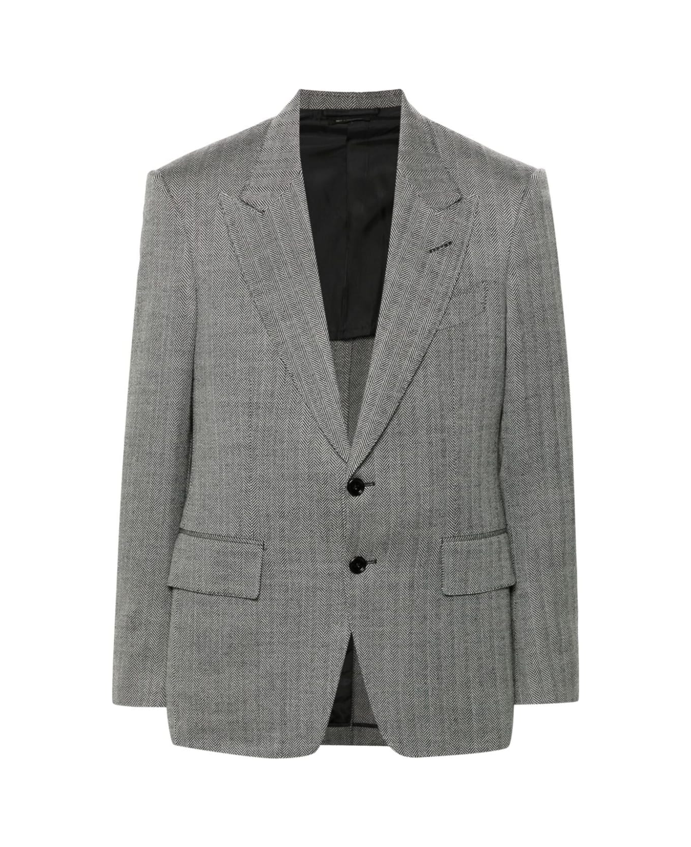 Tom Ford Wool Silk Linen Herringbone Shelton Jacket - Zawbl Combo White Black