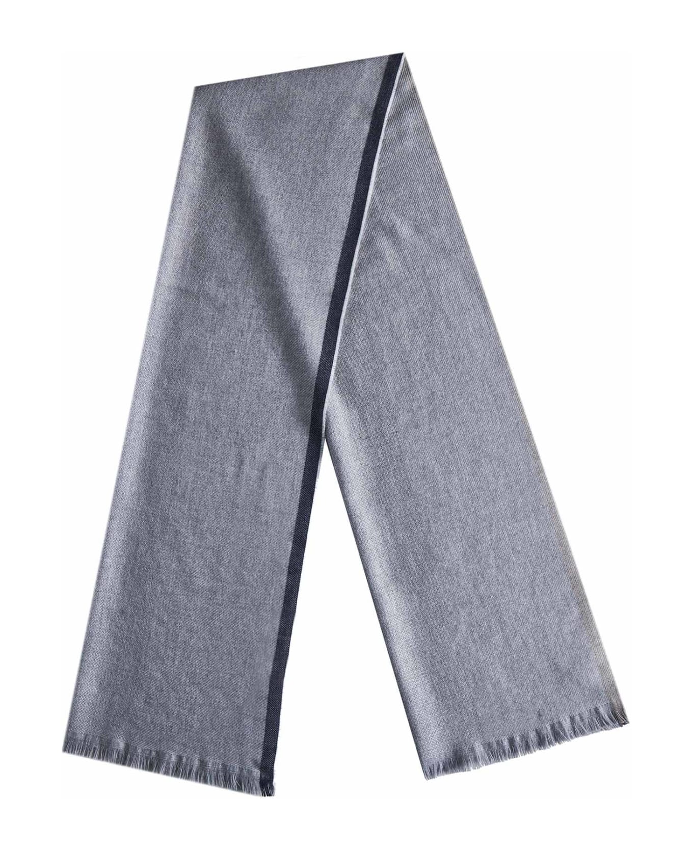 Brunello Cucinelli Contrast Trim Frayed Scarf - Grey スカーフ
