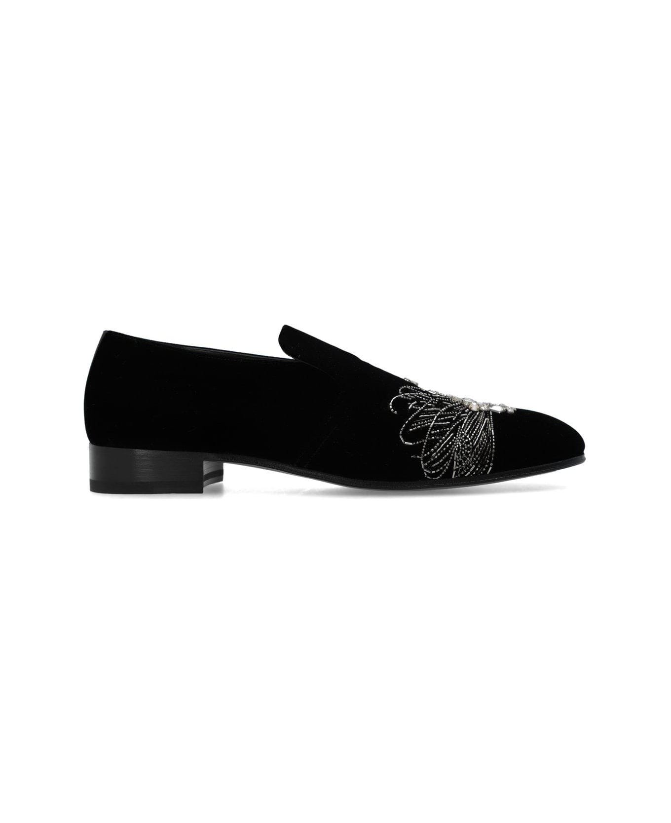 Alexander McQueen Dragonfly Embellished Slip-on Loafers - BLACK