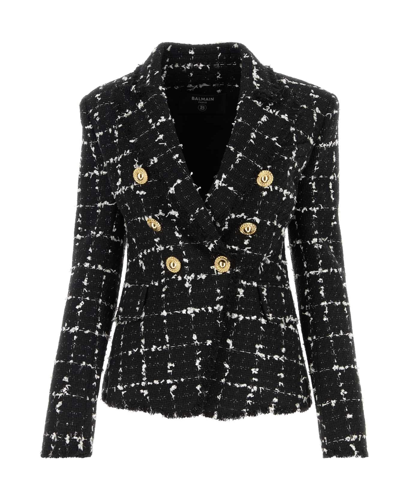 Balmain Embroidered Tweed Blazer - EBBNOIRBLANCARGENT