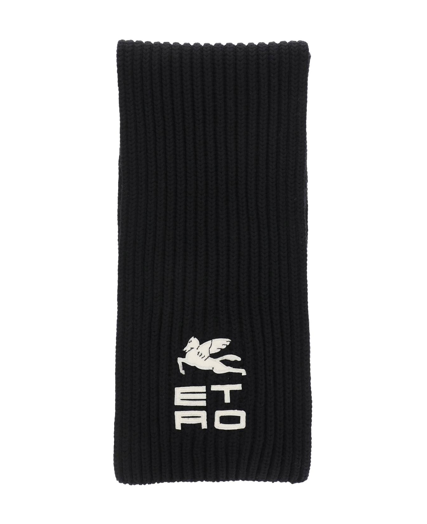 Etro Wool Scarf With Logo - BLACK (Black) スカーフ＆ストール