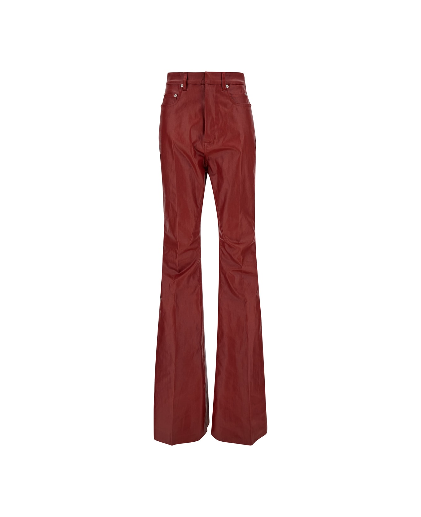 Rick Owens Red Flared High Waist Pants In Cotton Blend Woman - Red ボトムス