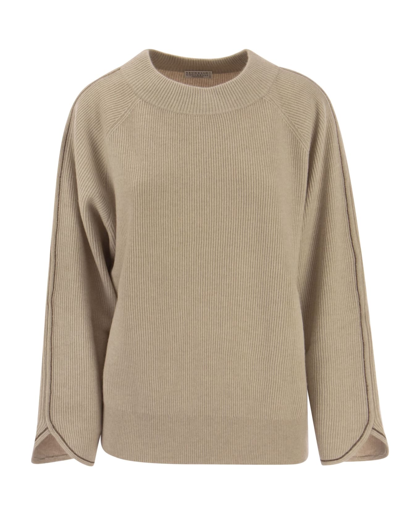 Brunello Cucinelli Cashmere Sweater With Monile - Sand