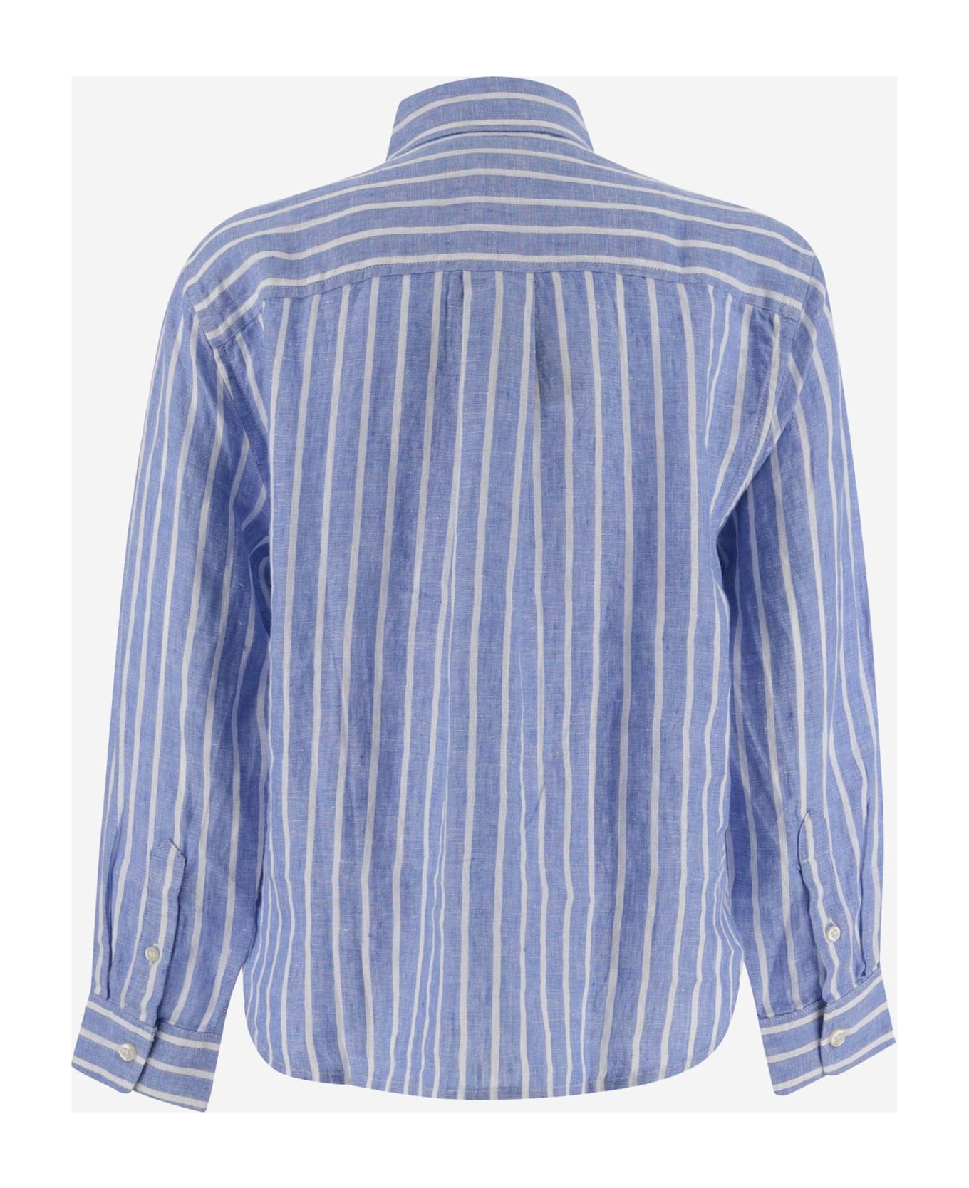 Ralph Lauren Striped Linen Shirt With Logo - LIGHT BLUE