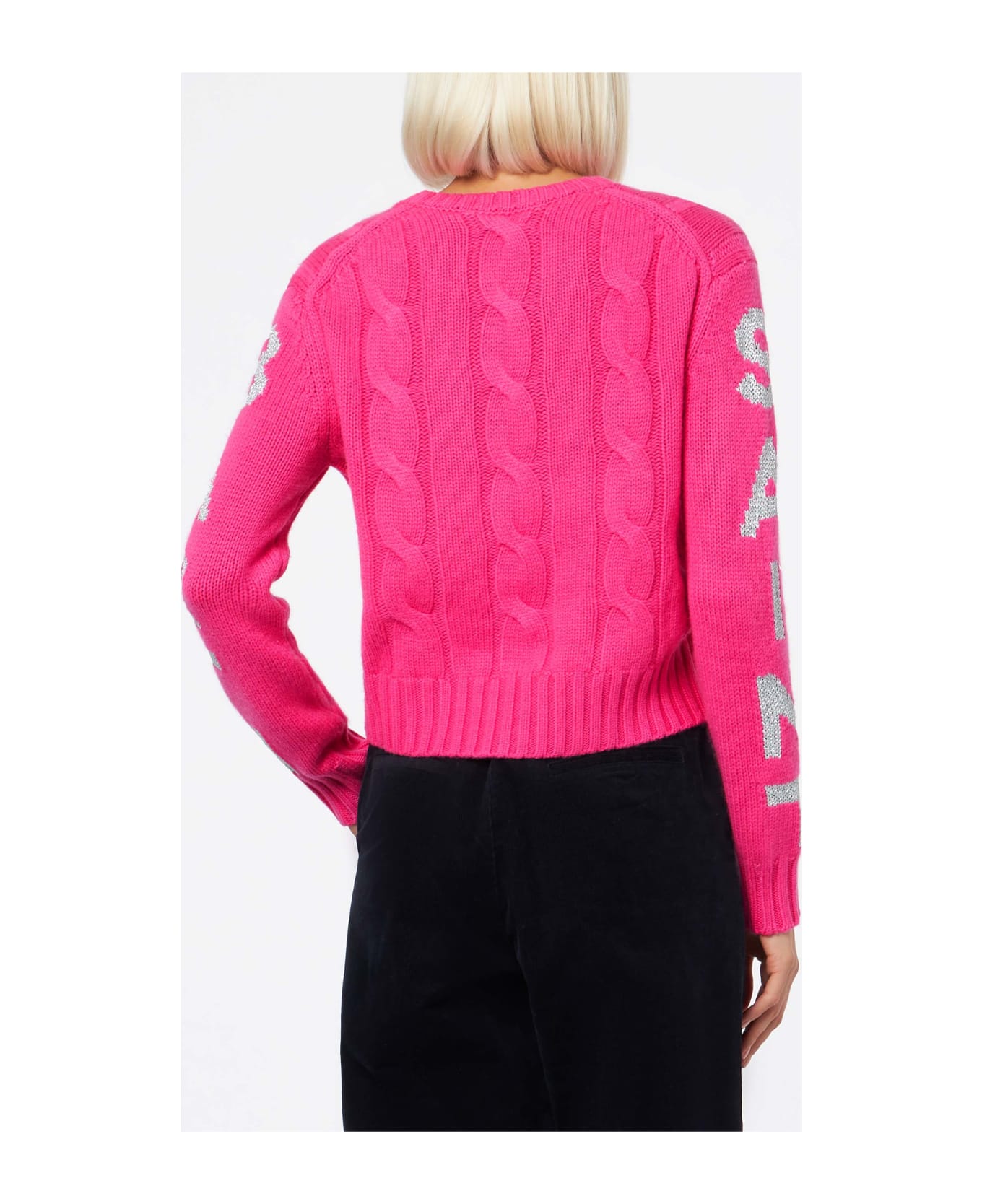 MC2 Saint Barth Woman Crewneck Braided Sweater With Saint Barth Lurex Jacquard - PINK