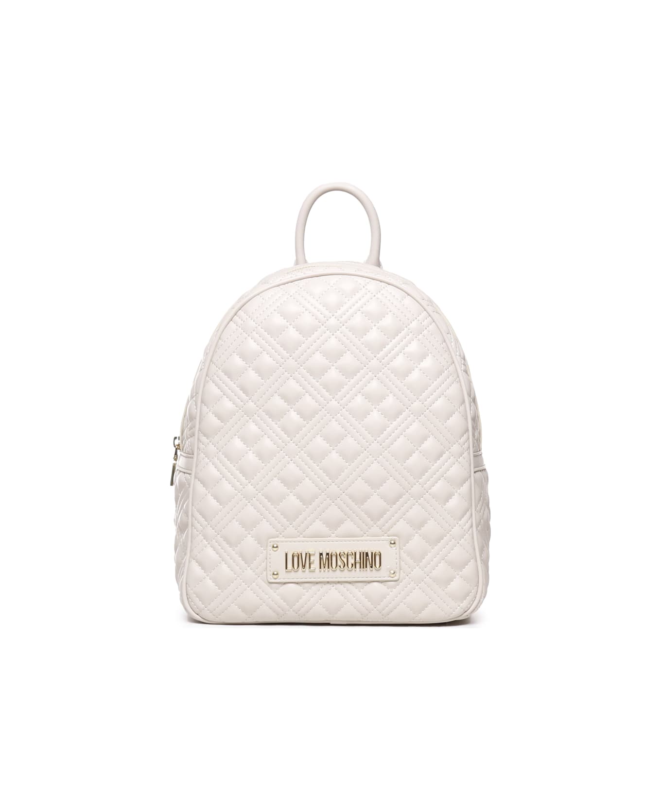 Love Moschino Quilted Backpack With Logo - Ivory