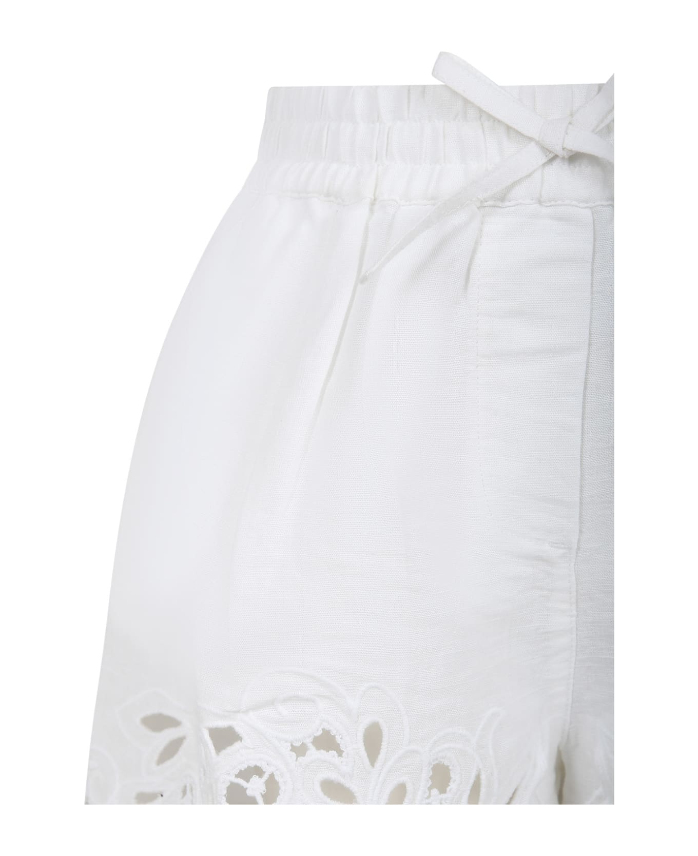 Ermanno Scervino Junior White Shorts For Girl With Embroidery - White